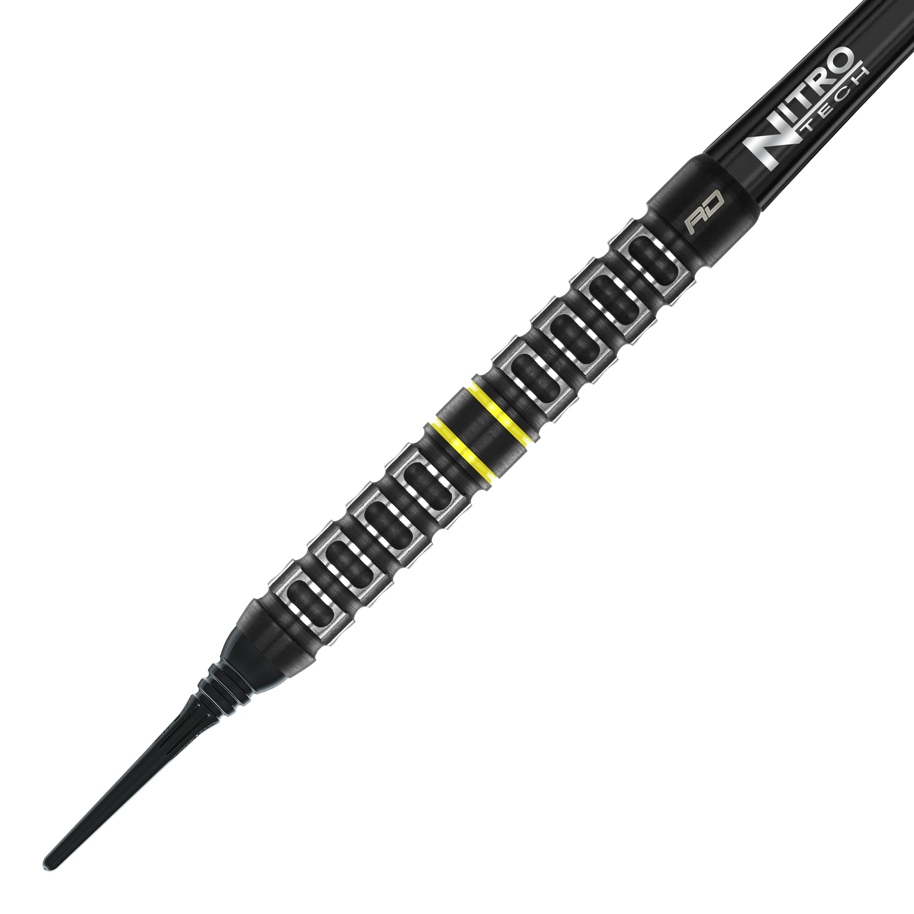 Red Dragon Astraeus Q4X Parallel Softdarts - 20g Dies ist ein Red Dragon Astraeus Q4X Parallel Softdart mit einem Gewicht von 20g. Der Dart hat ein schwarzes Design mit gelben Akzenten und einer markanten Griffstruktur.