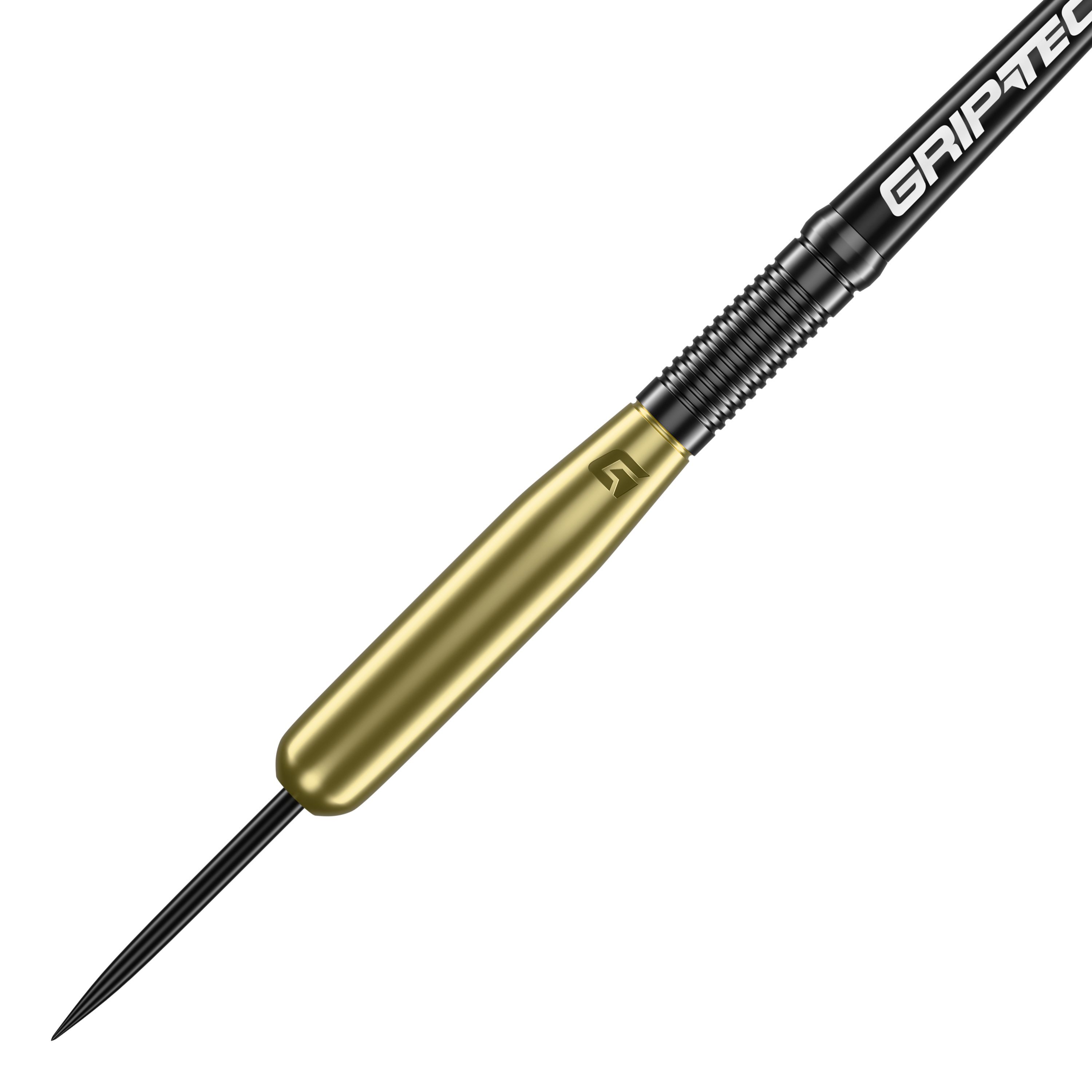 Das Bild zeigt einen GOAT Homerun Baseball Brass Steeldart mit einem Gewicht von 15g. Der Dart hat einen goldfarbenen Messingkörper und eine schwarze, spitze Spitze.