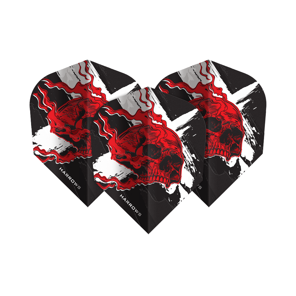 Harrows Ryan Searle Heavy Metal No6 Flights Abgebildet sind die Harrows Ryan Searle Heavy Metal No6 Flights. Diese Flights sind für Dartpfeile konzipiert und tragen das Heavy Metal Design.