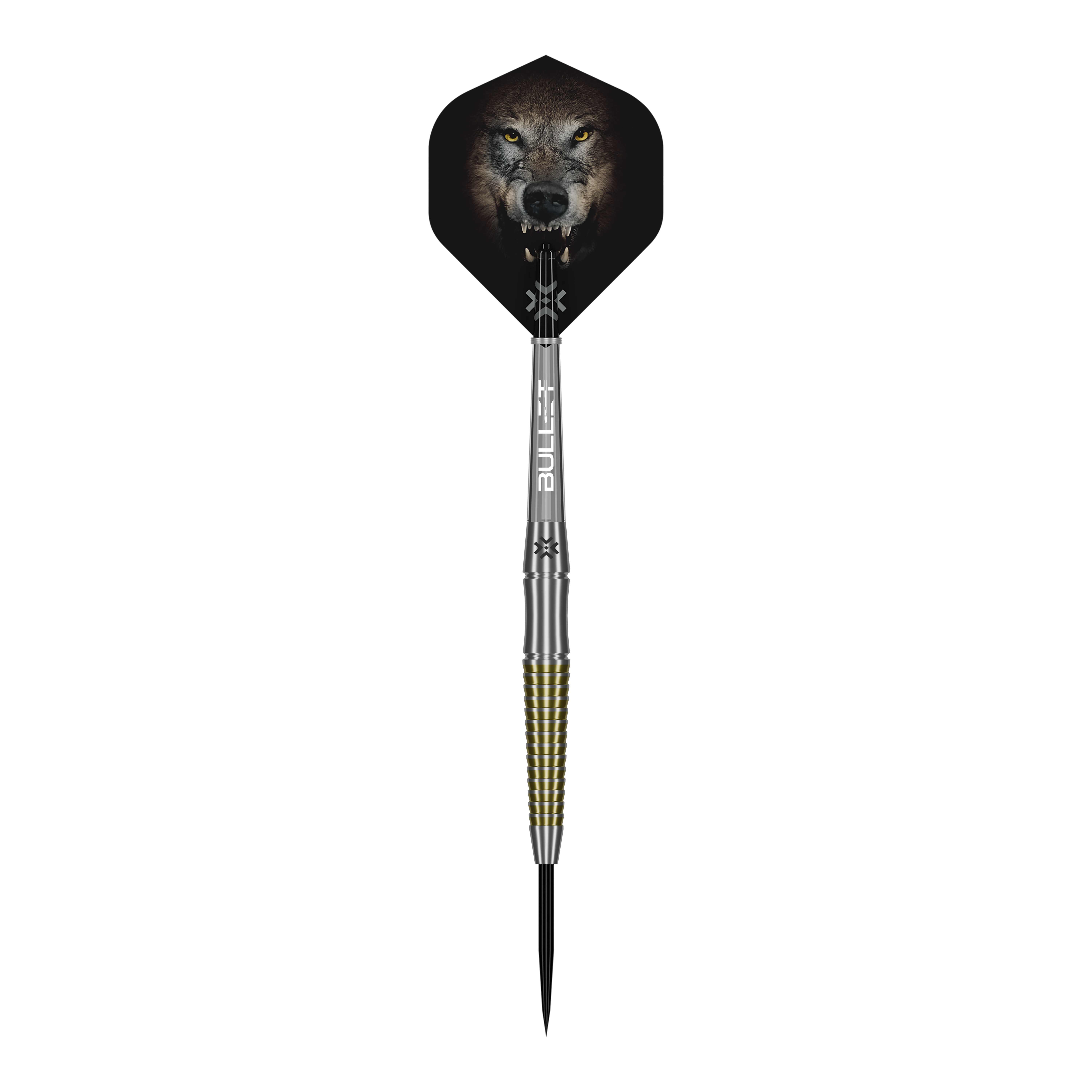 Hier sieht man die Bullet Fang Steeldarts aus einer anderen Perspektive. Die Details der Darts sind gut erkennbar.