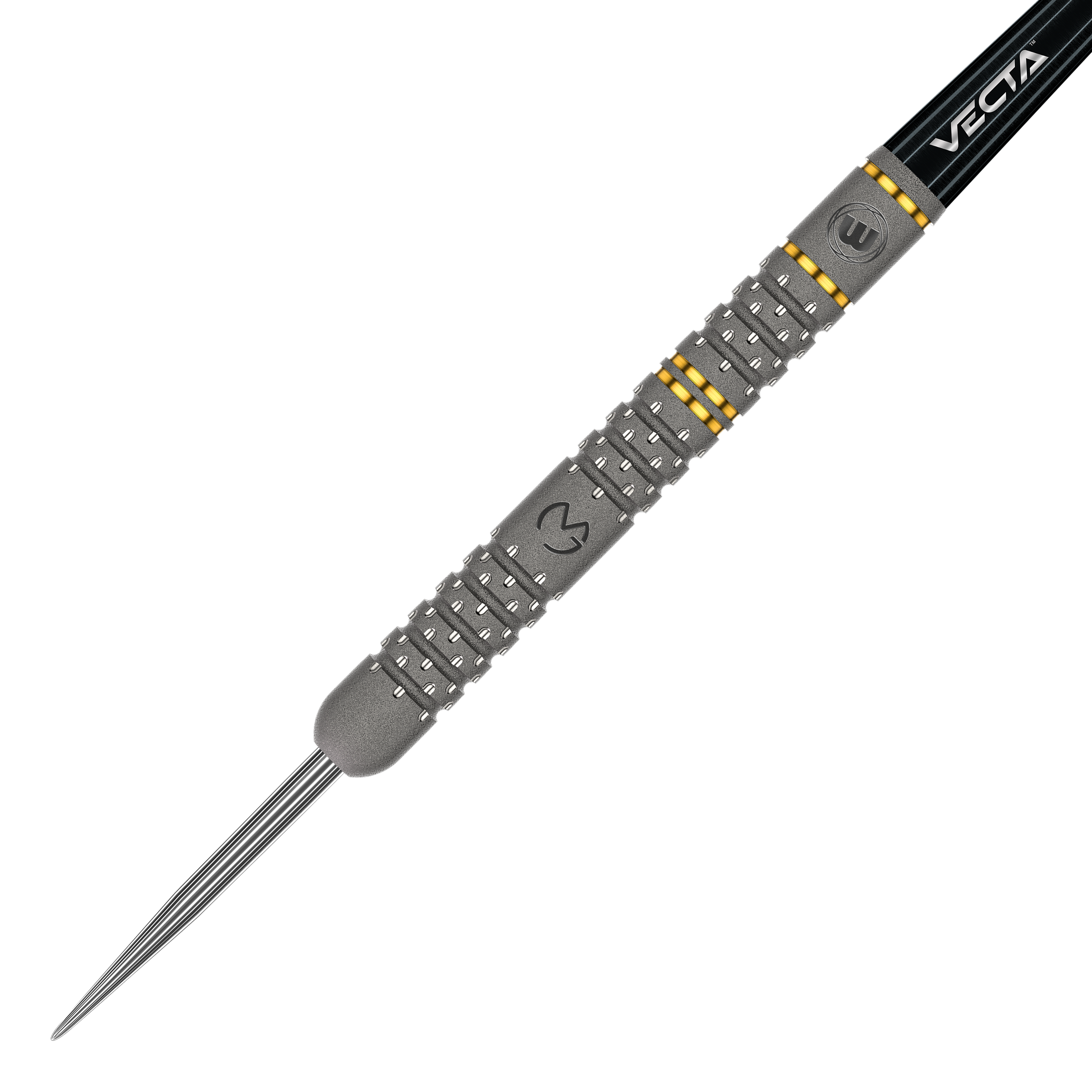 Winmau Michael Van Gerwen Evo-X Steeldarts Dies ist ein Winmau Michael Van Gerwen Evo-X Steeldart. Der Dartpfeil hat ein silbernes Barrel mit gelben Akzenten und einer schwarzen Spitze.