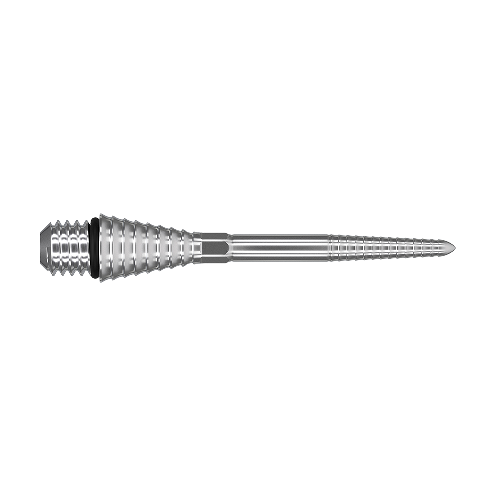 Das Bild zeigt eine silberne, gerillte Spitze aus Metall. Sie sieht präzise verarbeitet aus und hat eine spitz zulaufende Form.