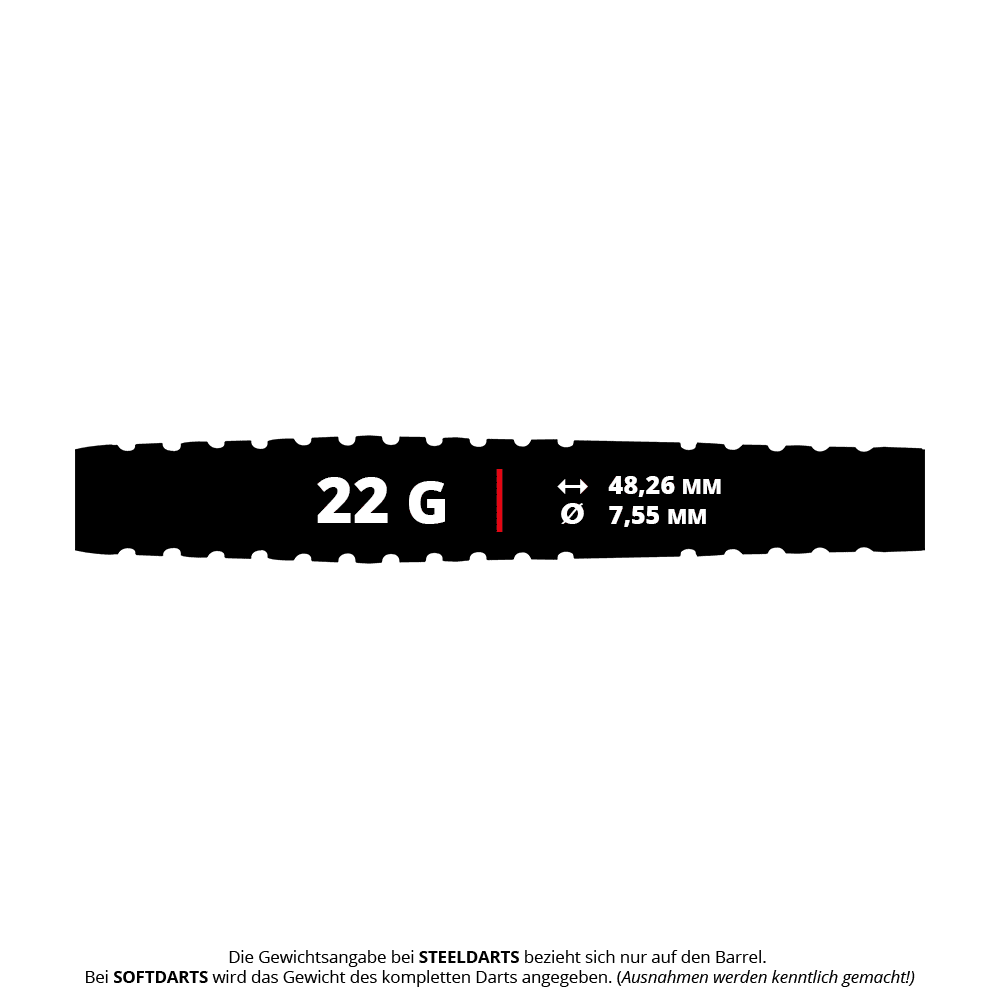 Red Dragon Ascend Torpedo Softdarts - 22g Dies ist ein Bild der Red Dragon Ascend Torpedo Softdarts mit 22g Gewicht. Die Softdarts eignen sich ideal für präzises Dartspiel.
