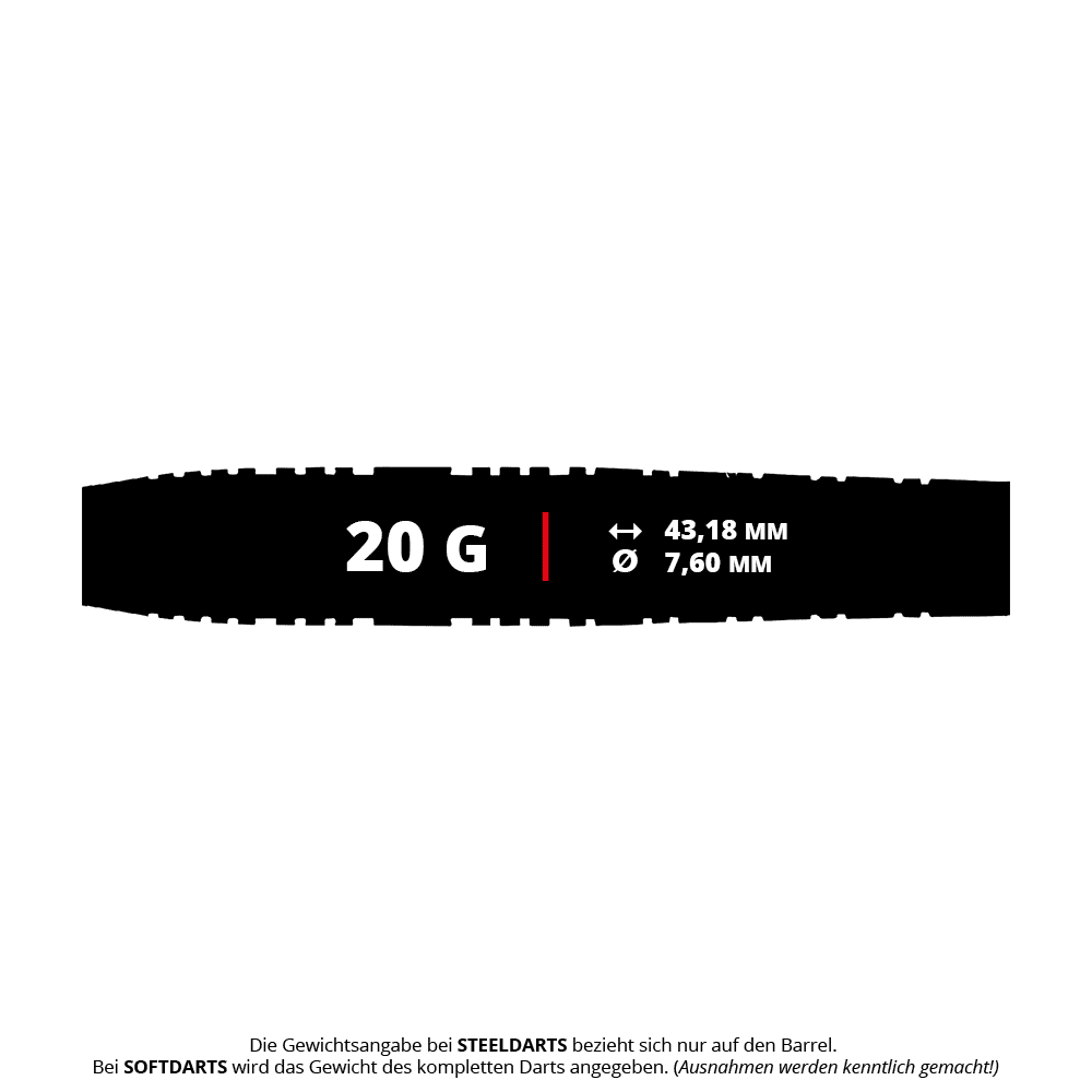 Das Bild zeigt die Red Dragon Luke Humphries Prestige Softdarts mit 20 Gramm Gewicht. Die Softdarts sind für präzises Werfen und hochwertige Verarbeitung bekannt.