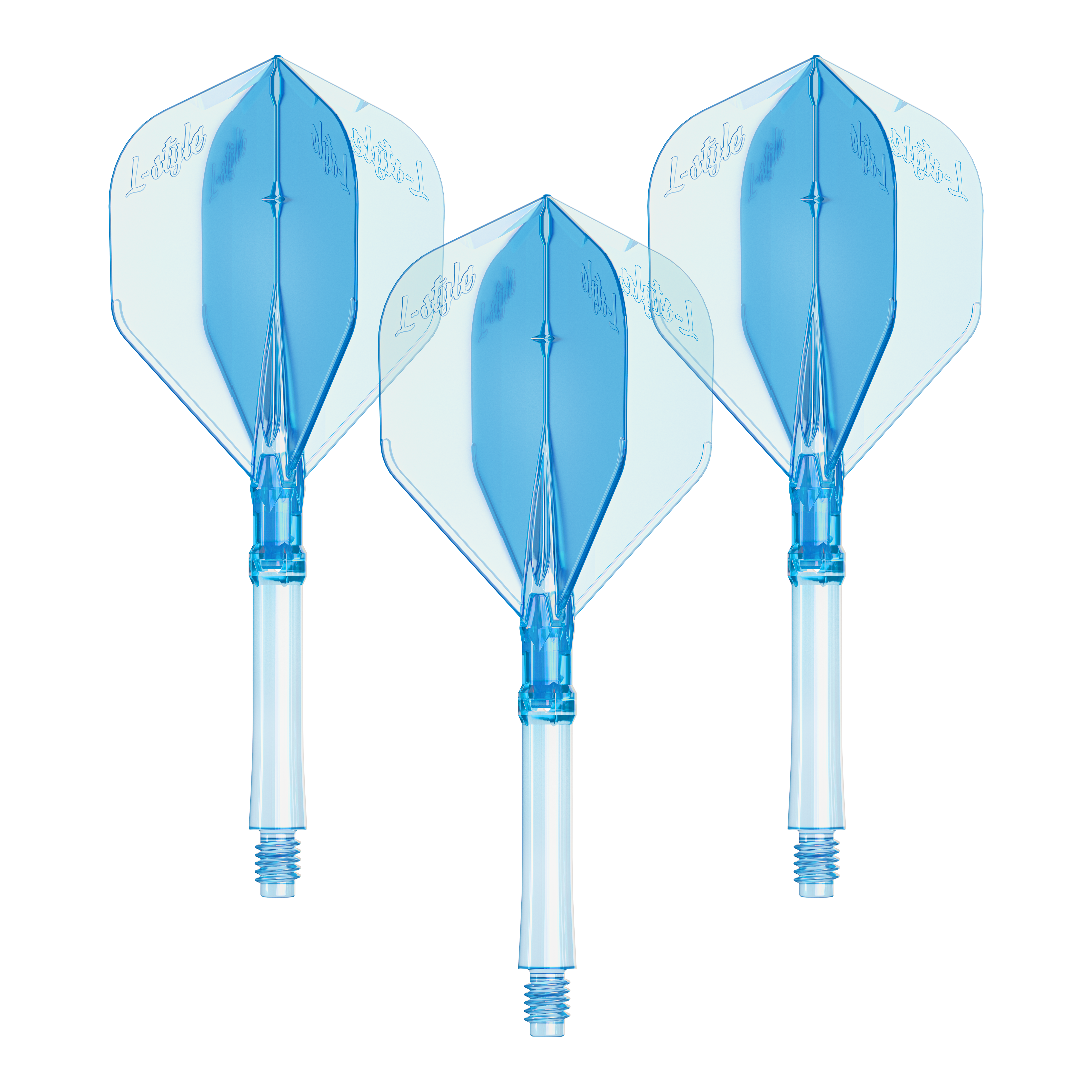 L-Style L-System Flights - Clear Blue-330 Dargestellt ist ein Set L-Style L-System Flights in klarblau, in der großen Größe 330. Das Produkt ist ein Zubehörteil für Dartpfeile.