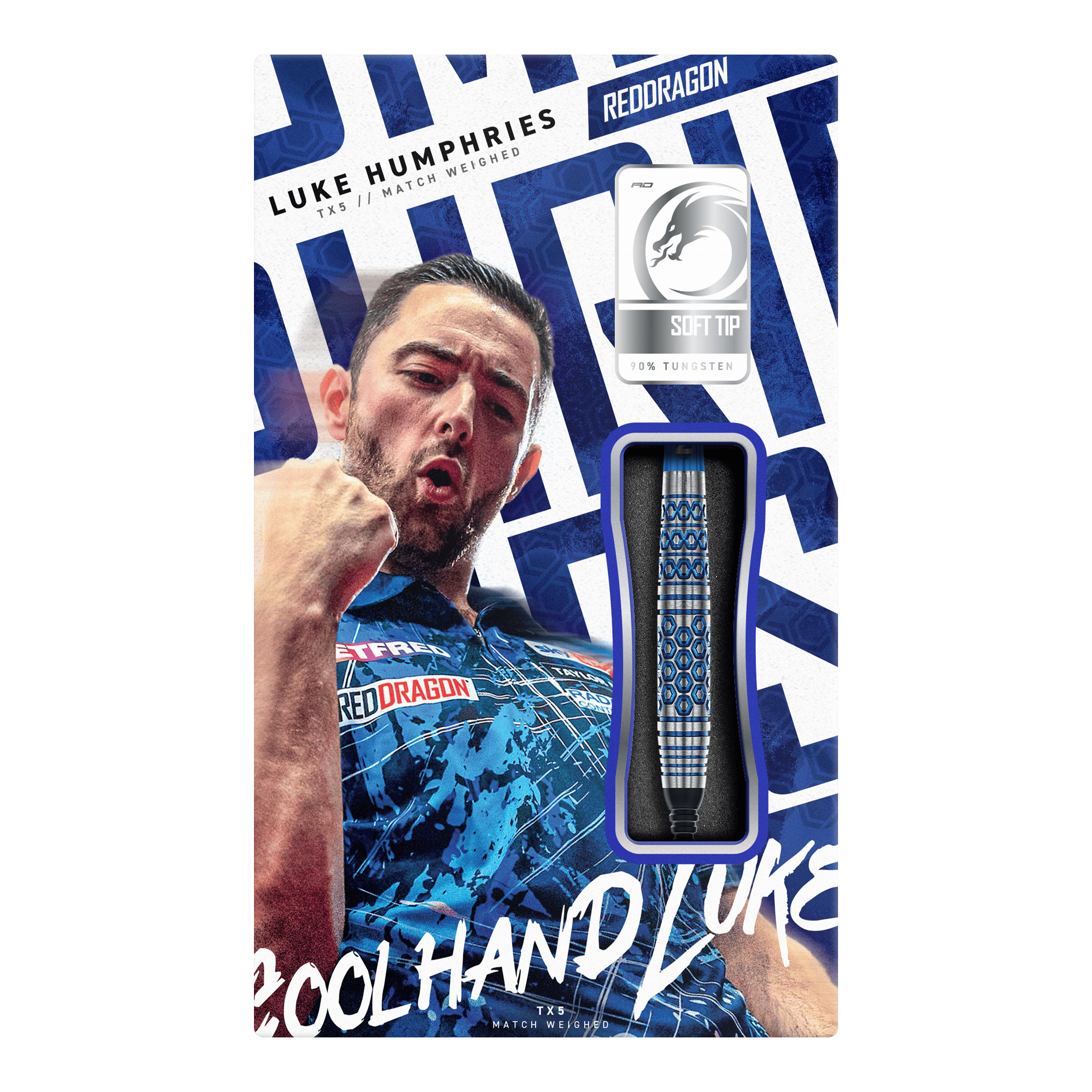 Red Dragon Luke Humphries TX5 Softdarts - 20g Diese Grafik stellt die Red Dragon Luke Humphries TX5 Softdarts - 20g dar. Es handelt sich um hochwertige Softdarts mit Luke Humphries Design.