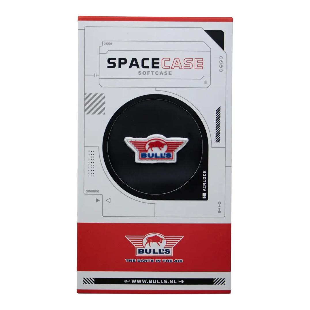 Bulls NL Spacecase Softcase Schwarz-Rot Das Bild zeigt das Produkt Bulls NL Spacecase Softcase in Schwarz-Rot. Es handelt sich um ein Softdart-Case für Dartpfeile und Zubehör.
