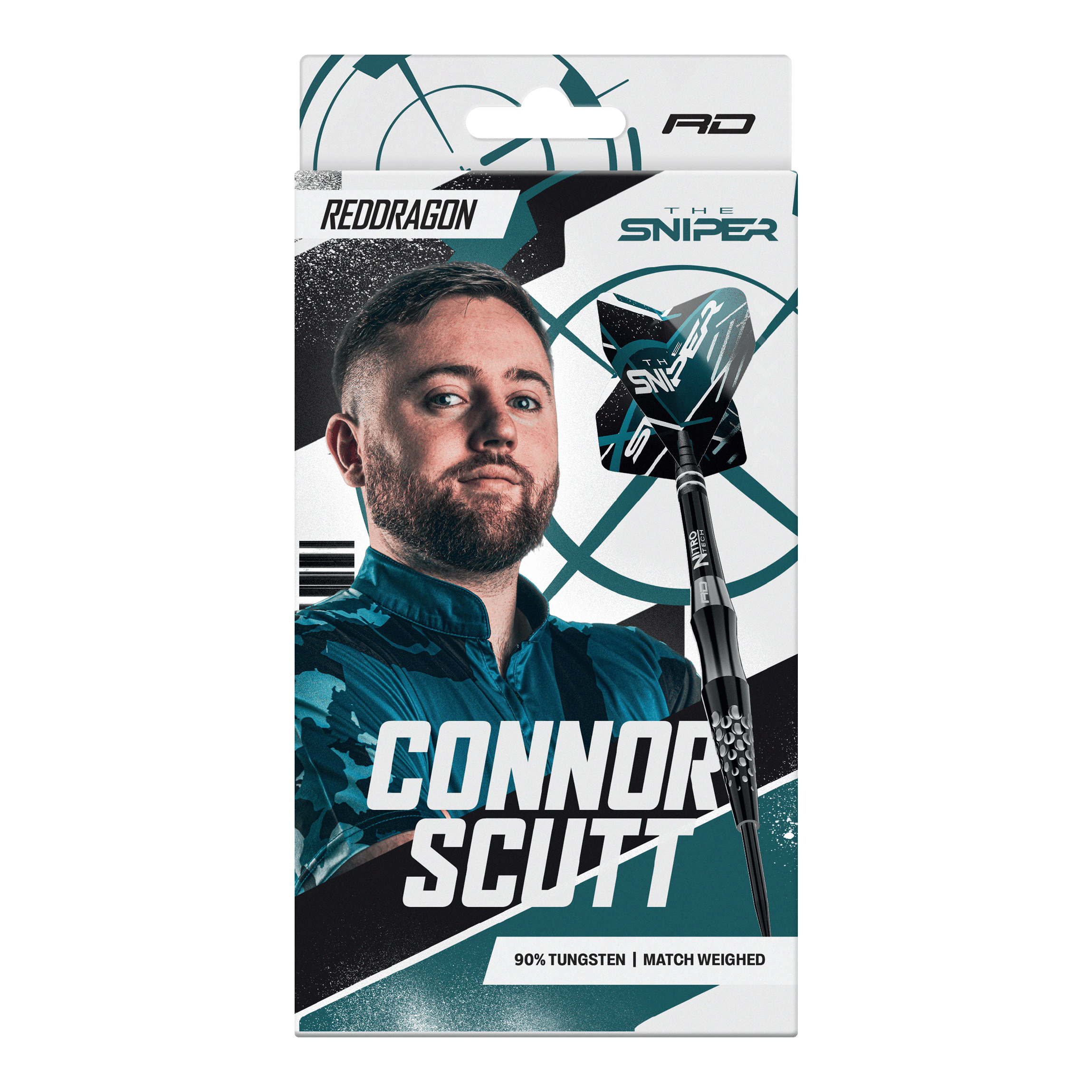 Gezeigt wird das Produkt Red Dragon Connor Scutt The Sniper Steeldarts - 22g. Die Steeldarts sind robust und perfekt ausbalanciert.