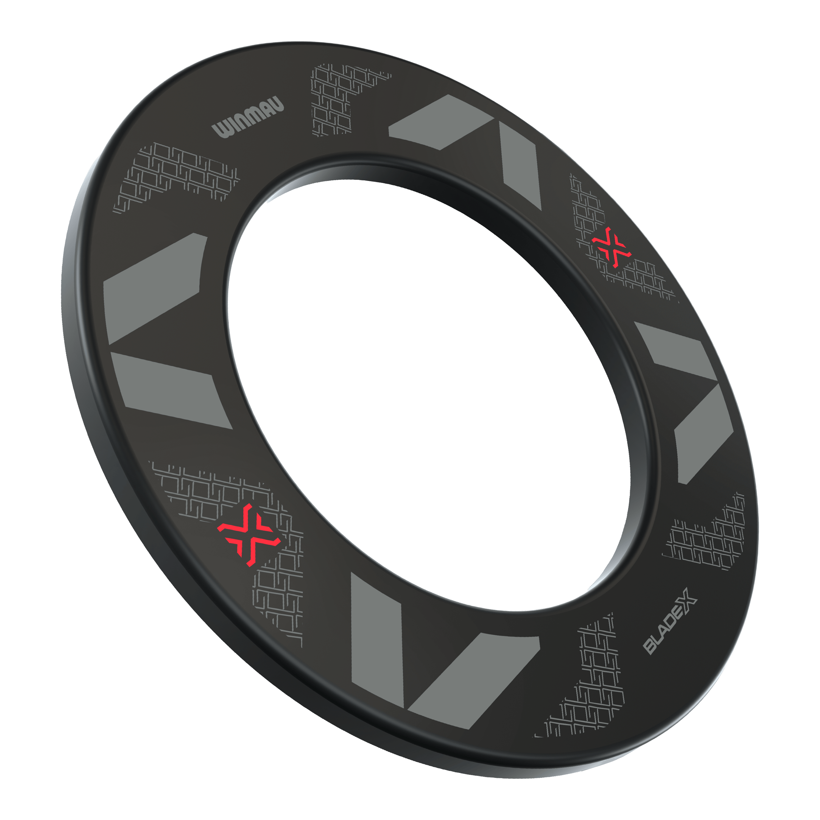 Winmau Blade X Dartboard Surround Das Bild zeigt das Produkt Winmau Blade X Dartboard Surround. Es handelt sich um einen schwarzen Dartboard-Surround zur Abdeckung und zum Schutz der Wand.