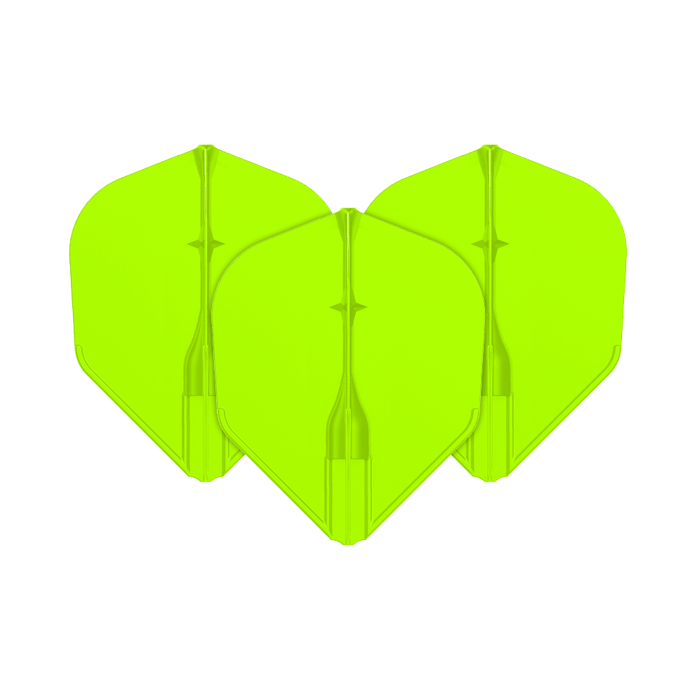 L-Style L3EZ Flights Auf dem Bild sind drei neon-grüne Dart-Flights zu sehen. Sie sind nebeneinander angeordnet und haben eine klassische Pfeilform.