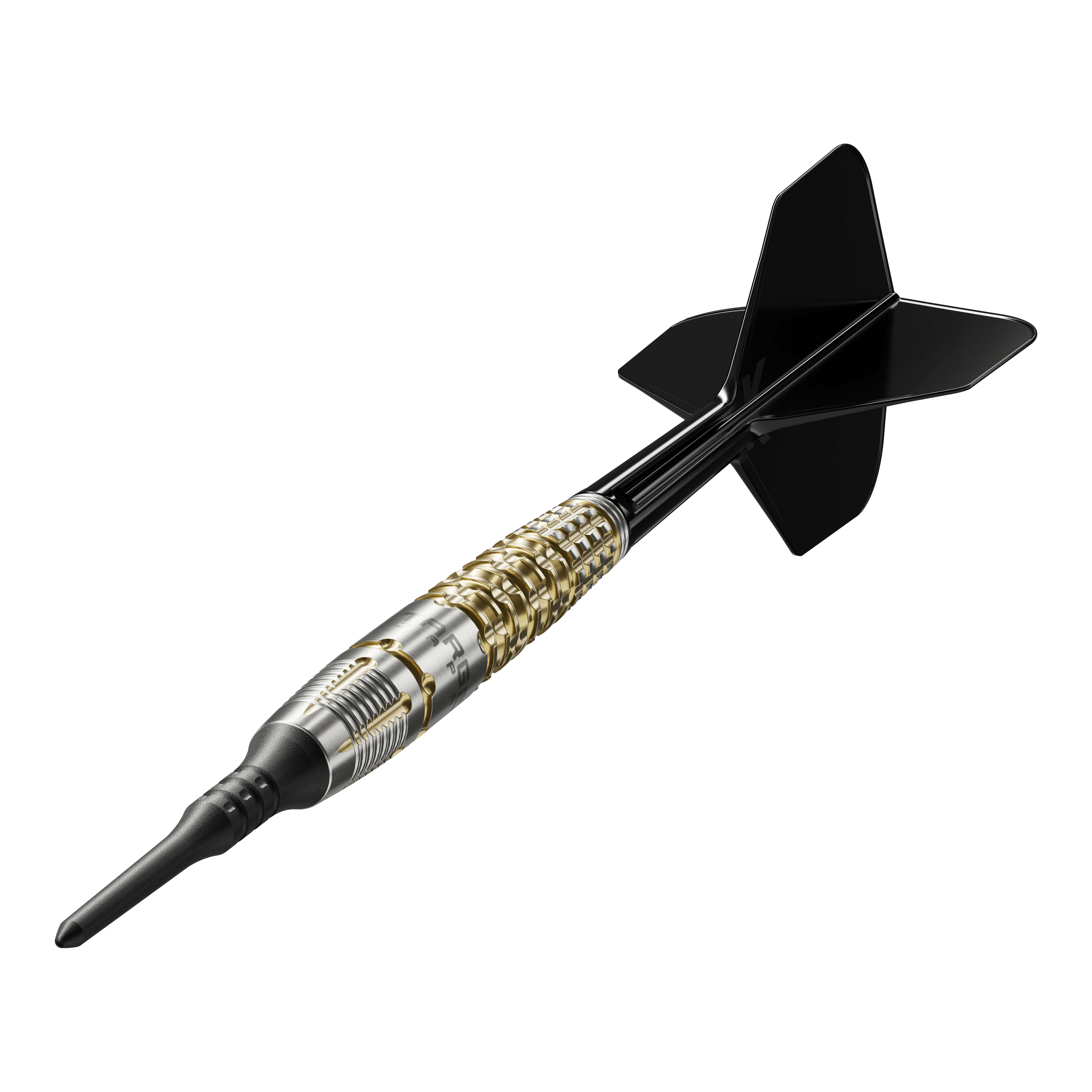 Target Japan Black Marque Warrior Softdarts - 18,5g Dies ist der Target Japan Black Marque Warrior Softdart mit einem Gewicht von 18,5 Gramm. Er besitzt ein elegantes Design mit goldenen und silbernen Akzenten sowie schwarzen Flights.
