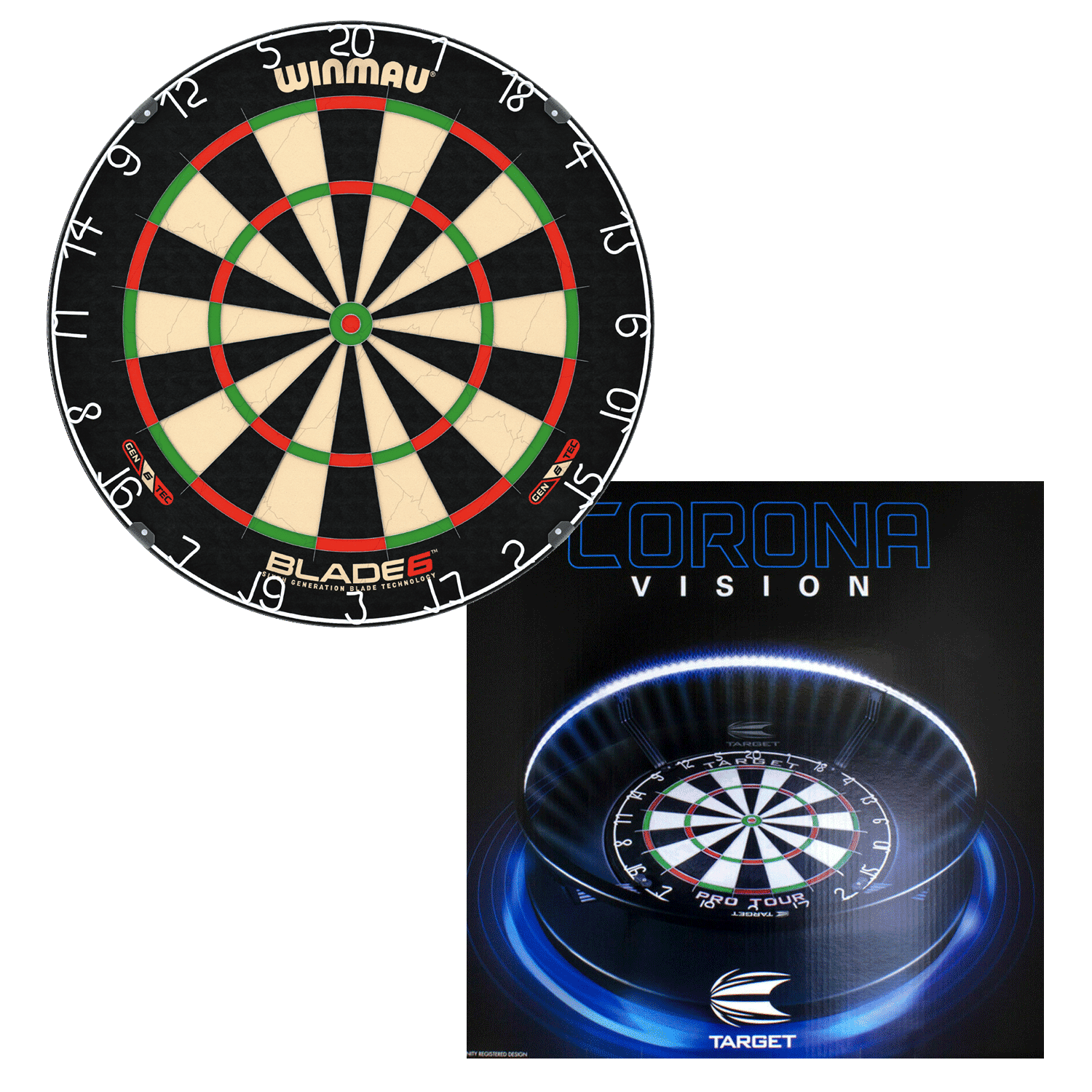 Winmau Blade 6 Dartboard mit Corona Beleuchtung Set