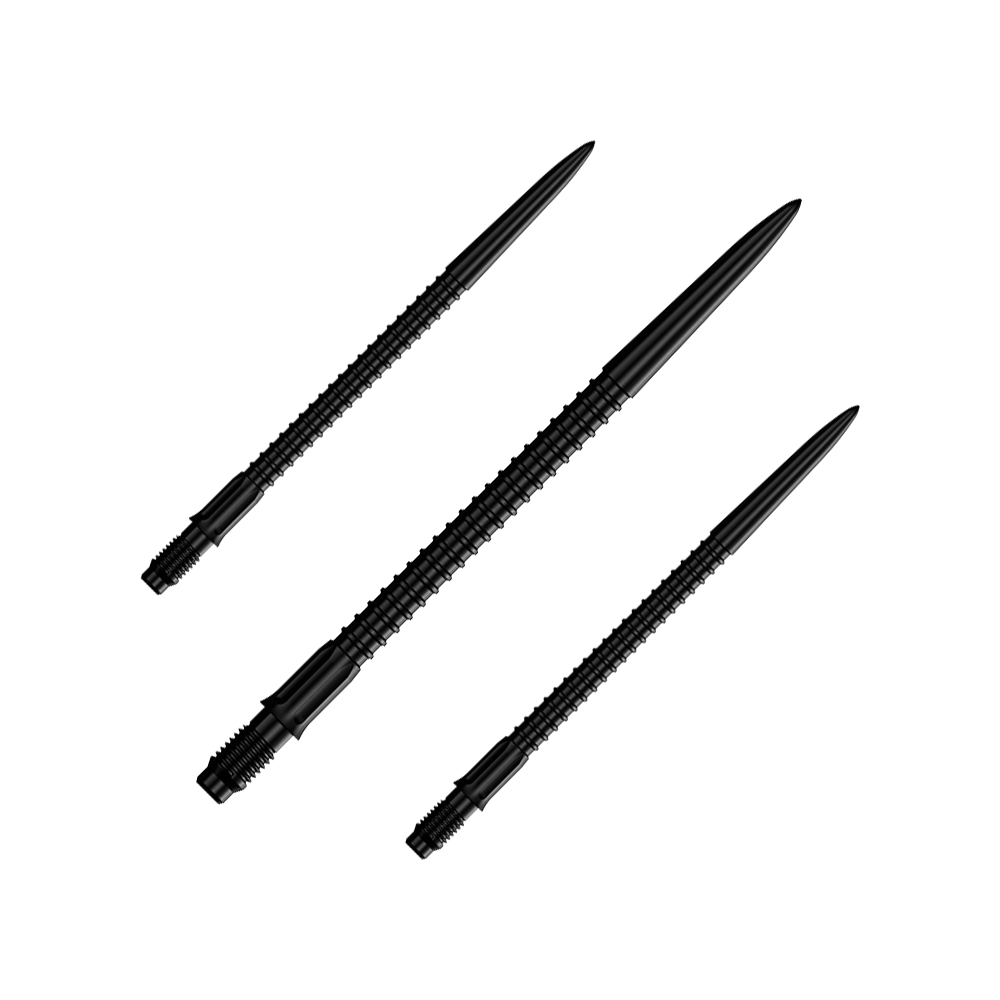 Mission R2.5 Rapid Point GV1 Dartspitzen - Schwarz Das Bild trägt die Bezeichnung M002177_Mission_R25_Rapid_Point_GV1_Dartspitzen_Schwarz_40mm_1Set. Es handelt sich vermutlich um ein Set schwarzer Dartspitzen mit 40mm Länge.