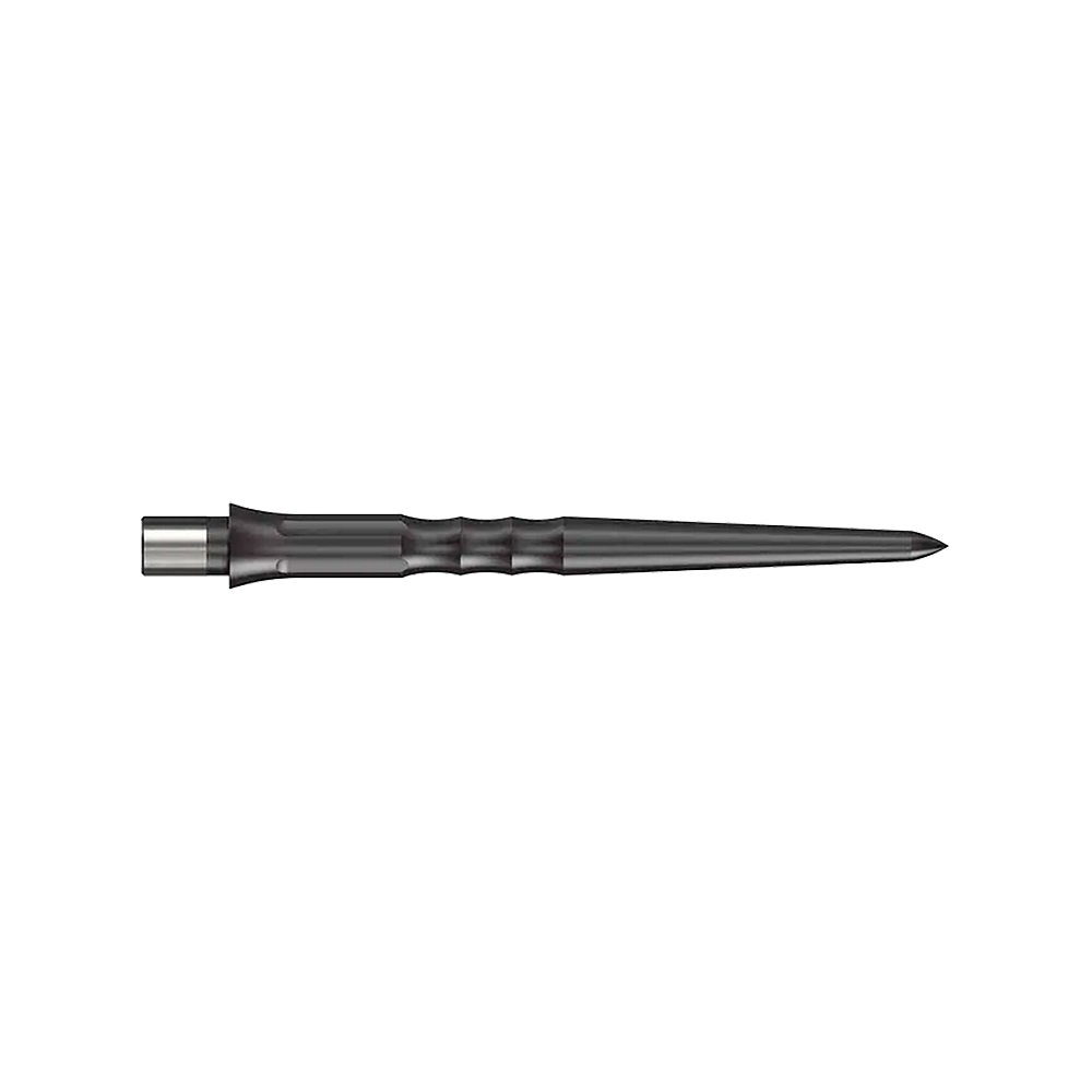 Caliburn System Steeldartspitzen - Ripple - NoLip - Schwarz Das Bild zeigt eine schwarze Steeldartspitze mit Riffelung. Die Spitze ist 28 mm lang und hat kein Lip-Ende.