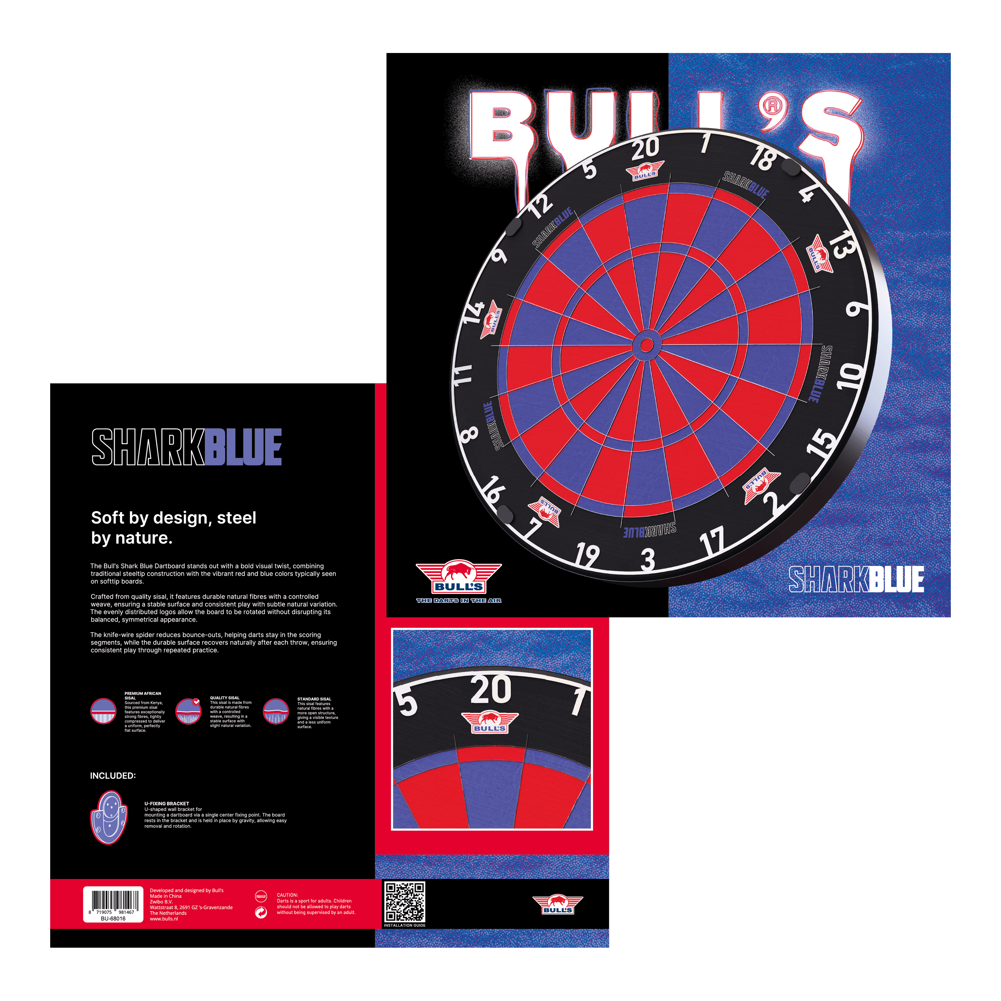 Bulls NL Shark Blue Pro Steeldartboard