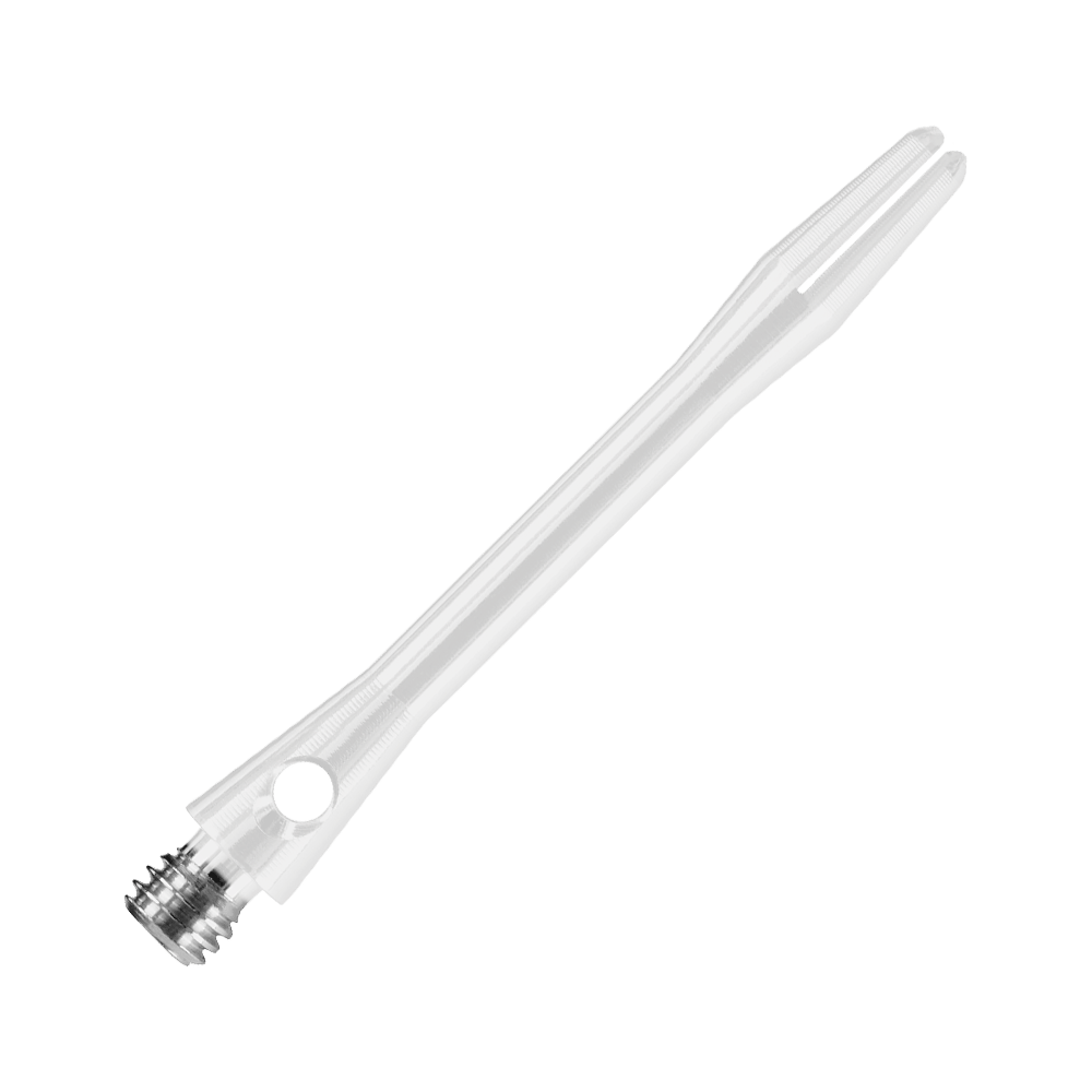 Das Bild zeigt einen weißen Keramic Shaft von Harrows. Es handelt sich um einen Schaft für Dartpfeile mit einem glänzenden, glatten Design.