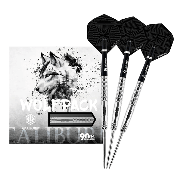 Caliburn Wolfpack W6 Steeldarts - 22g Gezeigt wird der Caliburn Wolfpack W6 Steeldart – 22g in voller Ansicht. Dieser Steeldart steht für genaue Würfe und hohe Qualität.