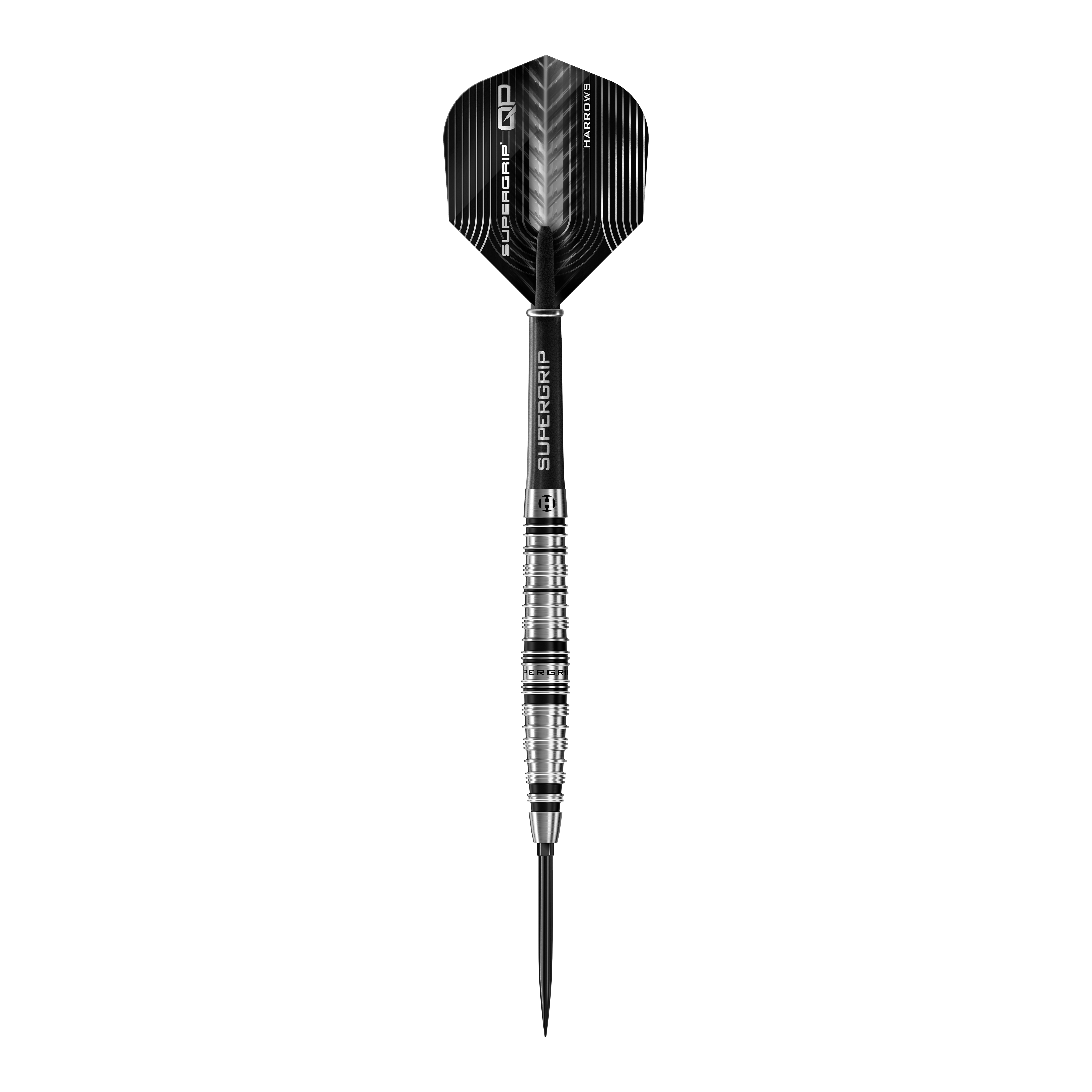 Das Bild präsentiert die Harrows Supergrip Torpedo Quick Point Steeldarts. Sie sind ideal für präzise Würfe und intensiven Einsatz.