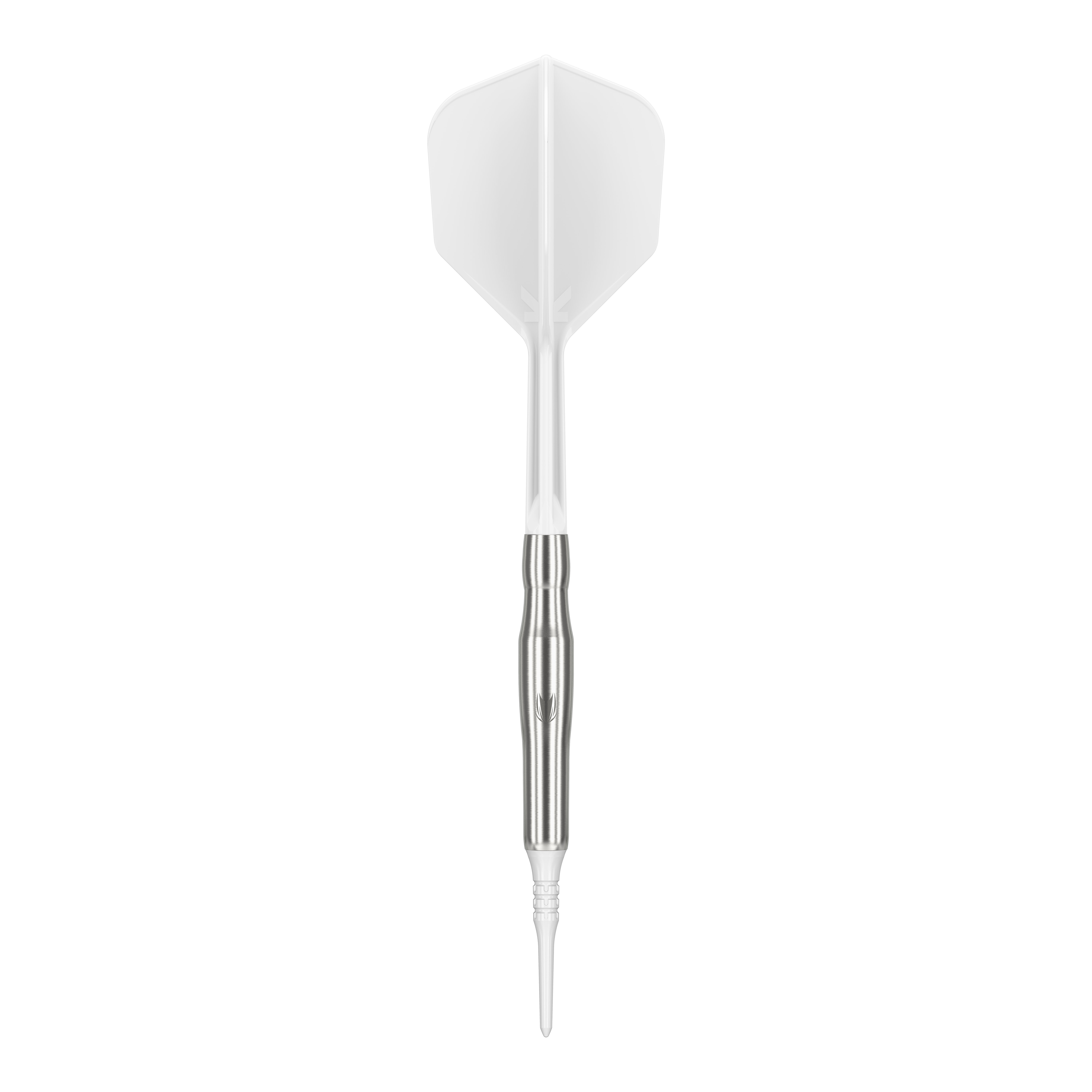 Target Japan Crux Brave Softdarts - 18,5g Das Bild zeigt einen weißen Softdart mit silbernem Schaft. Es handelt sich um das Produkt "Target Japan Crux Brave Softdarts - 18,5g".