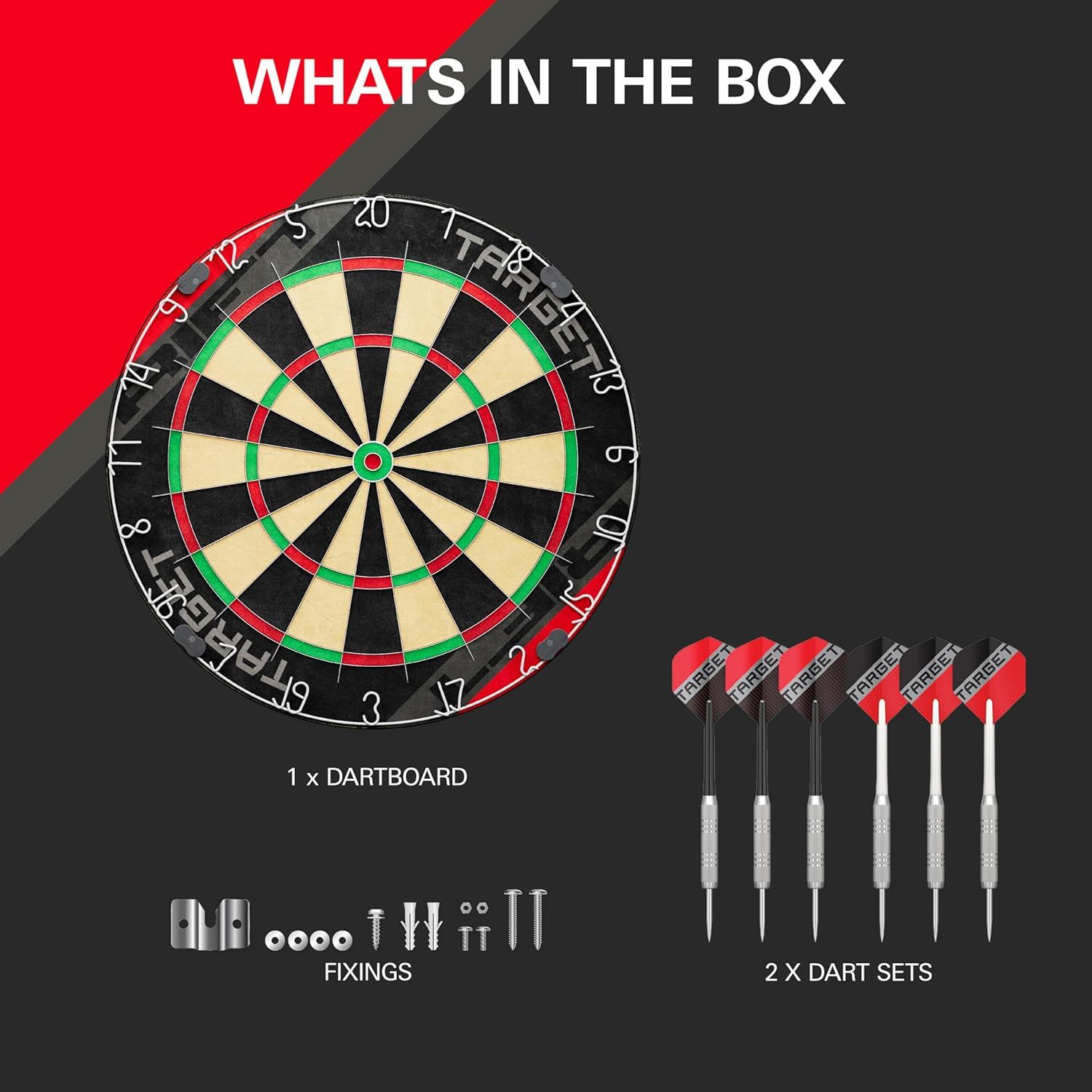 Target Rift Steeldartboard Set Das Foto zeigt das Target Rift Steeldartboard Set. Es ist ein komplettes Dartset mit Steeldartboard.