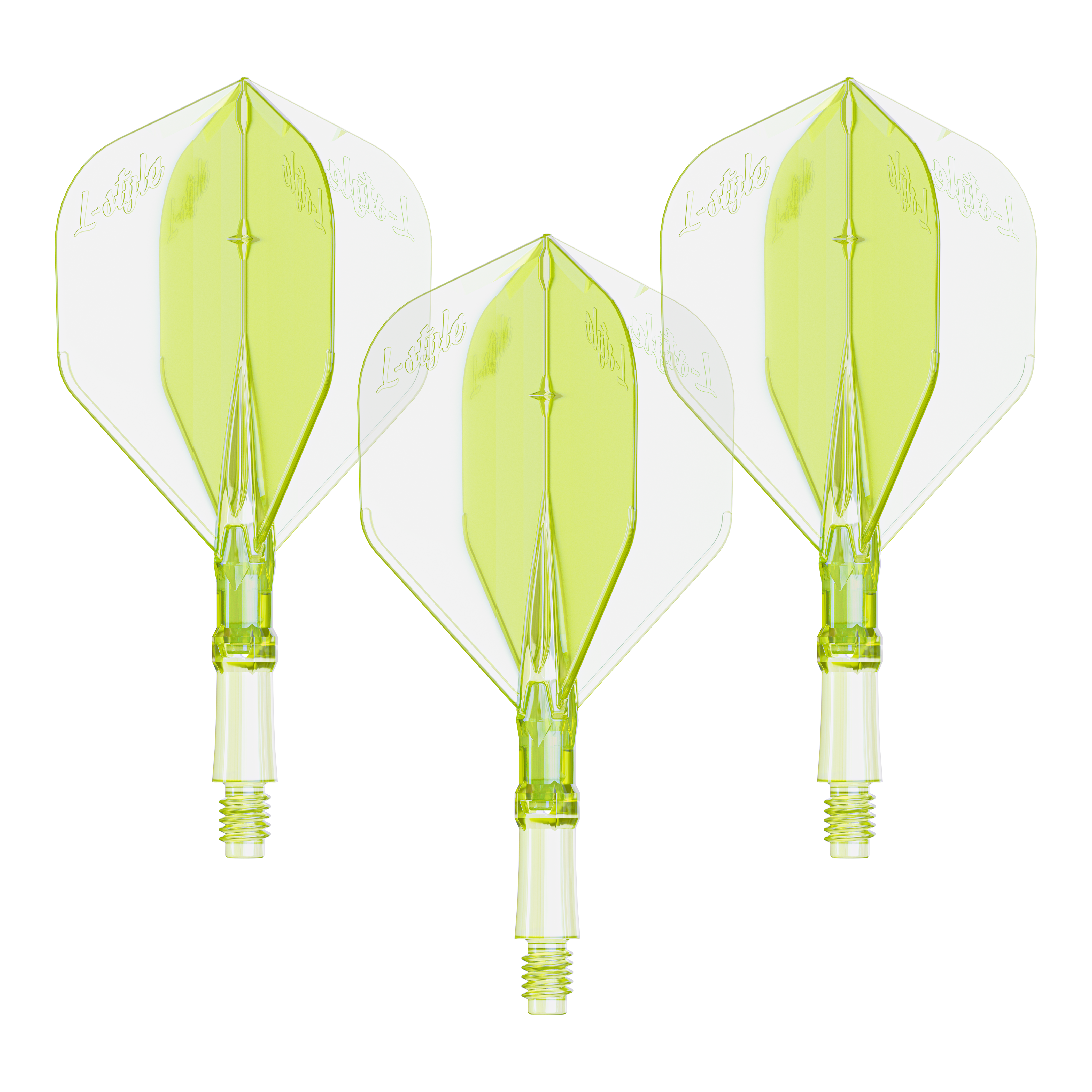 L-Style L-Sytem Flights - Neon Yellow- 190 Das Bild zeigt ein Set von Flights für Dartpfeile in Neon-Gelb, kleine Größe. Geeignet für das L-Style L-System.