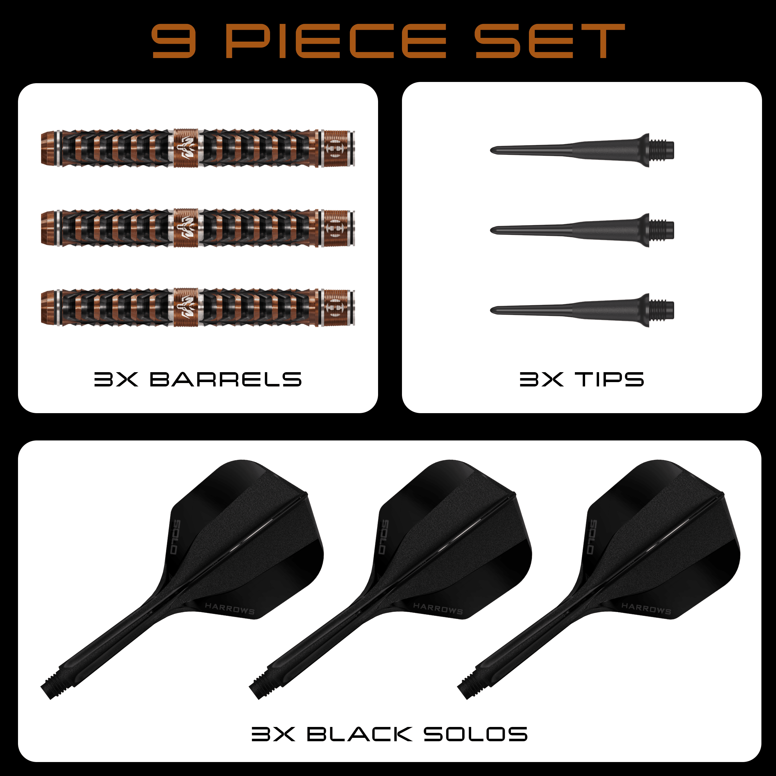 Harrows Wolfram Trinity Softdarts Abgebildet ist das Produkt Harrows Wolfram Trinity Softdarts. Die Darts sind deutlich in ihrer Struktur und Farbe erkennbar.