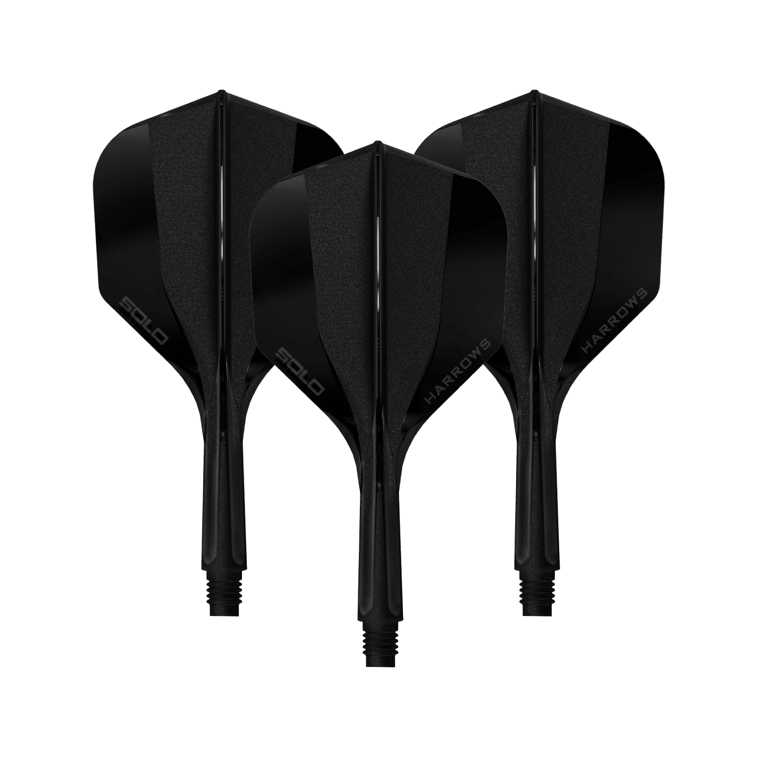 Harrows Solo No6 Flight-Shaft-System - Schwarz Hier sieht man ein Harrows Solo No6 Flight Shaft System in Schwarz, 20mm, 1 Set. Das Produkt wird aus der Seitenperspektive gezeigt.