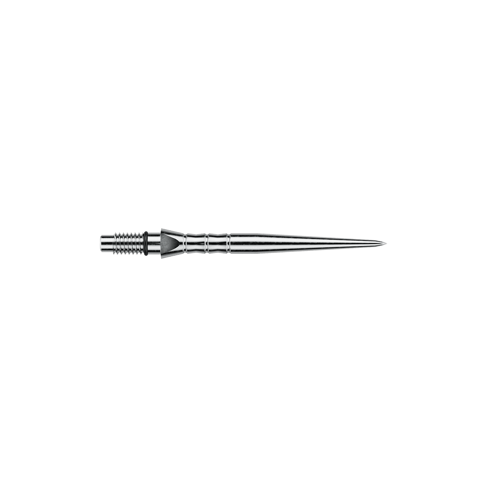 Hier sieht man Winmau Switch Point Wave Silver Effect Steeldartspitzen mit 26 mm Länge. Die Dartspitzen haben einen silbernen Welleneffekt.