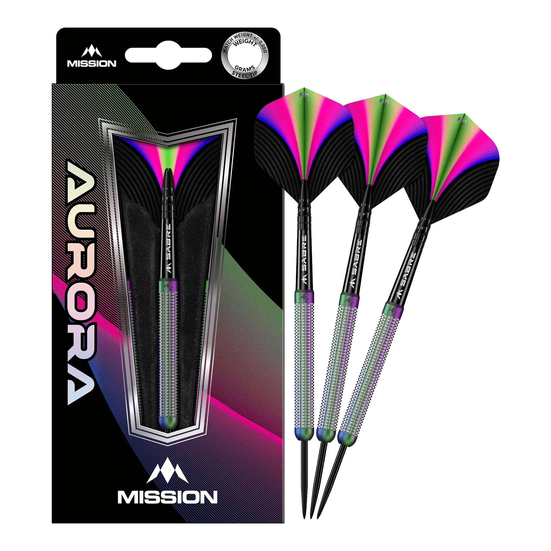 Mission Aurora Coral PVD Steeldarts - 23g Mehrere Mission Aurora Coral PVD Steeldarts - 23g liegen nebeneinander. Die Oberfläche wirkt glatt.