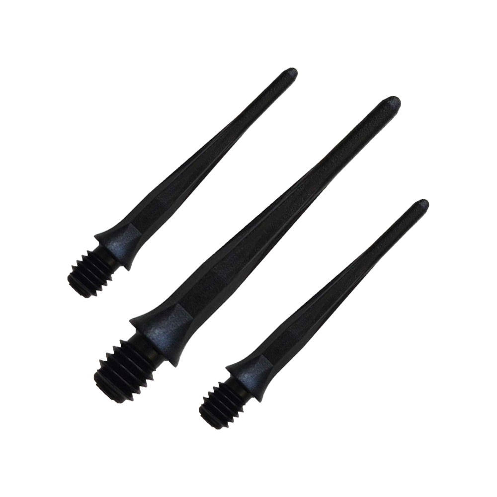 Caliburn 2BA Softdartspitzen Schwarz - 50er Pack Zu sehen ist ein Set der Caliburn 2BA Softdartspitzen Schwarz im 50er Pack. Diese Spitzen bieten zuverlässigen Halt für Dartspieler.