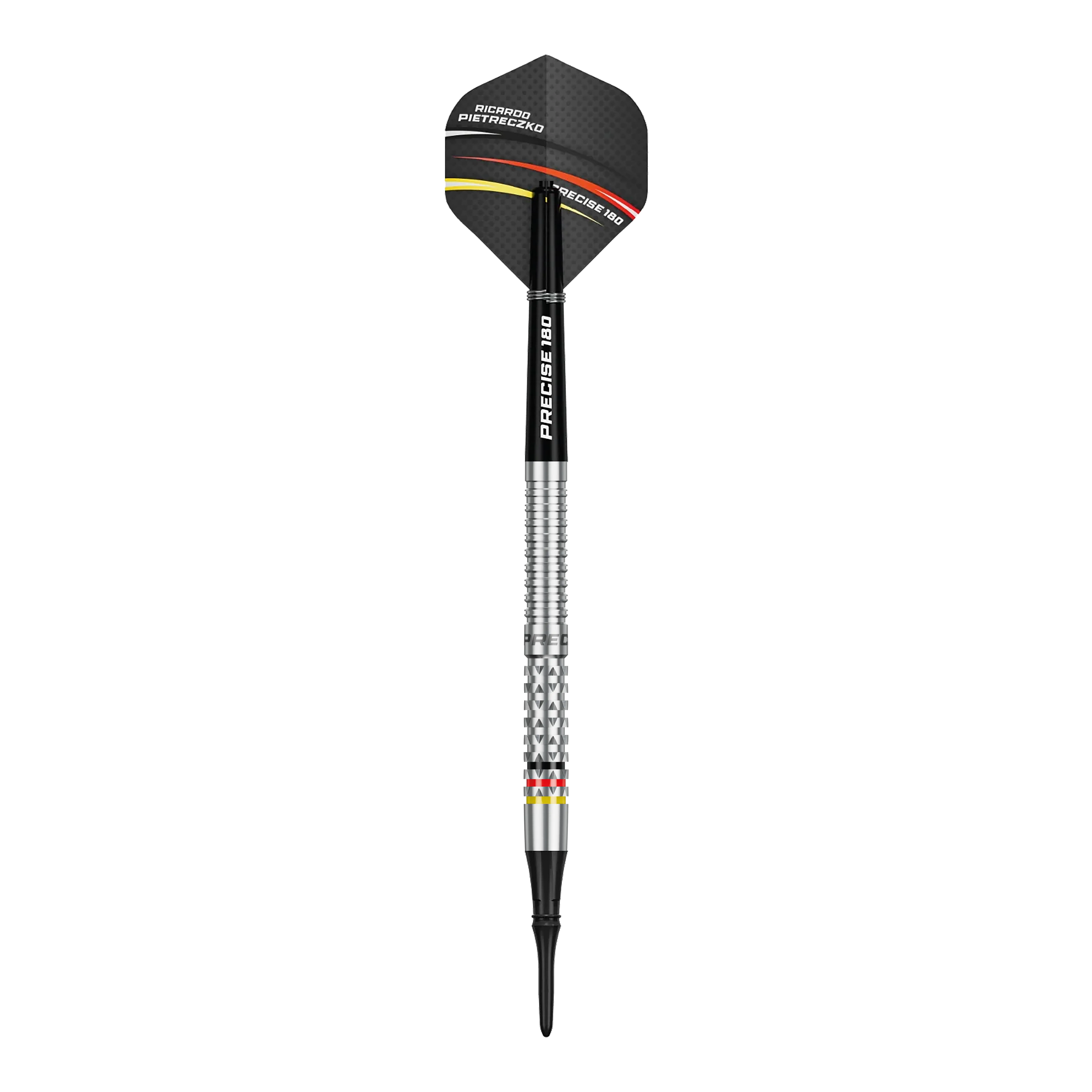 Das Foto präsentiert die Precise 180 Ricardo Pietreczko GEN1 Softdarts. Sie bieten hohe Qualität und gutes Handling.