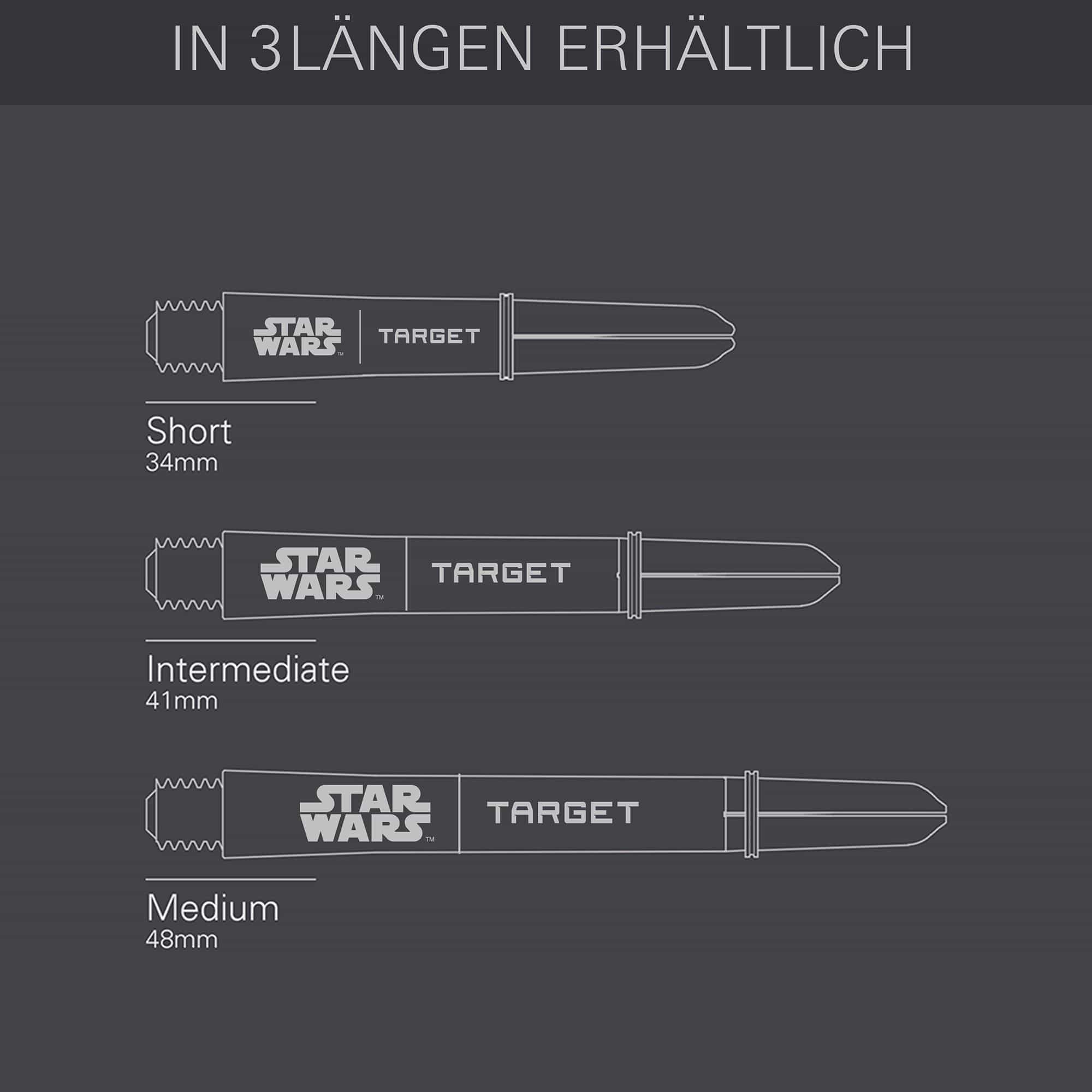 Target Star Wars ProGrip Shafts - Schwarz Zu sehen sind die Target Star Wars ProGrip Shafts in schwarzer Ausführung. Die Schäfte sind speziell für Dartspieler gestaltet.