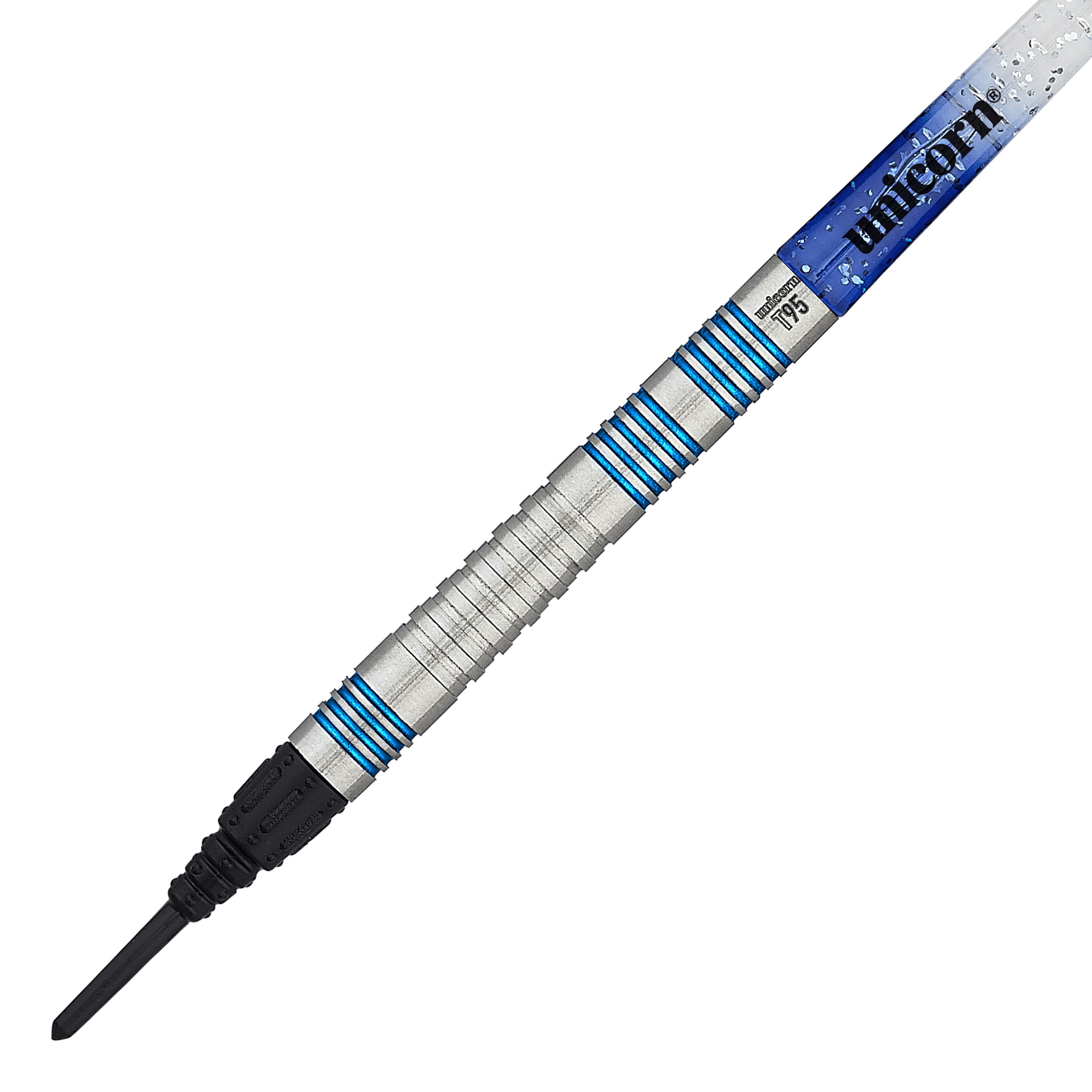 Unicorn T95 Core XL Blue Softdarts Dies ist ein Unicorn T95 Core XL Blue Softdart. Der Dart hat silberne Rillen mit blauen Akzenten und einen blauen Schaft.
