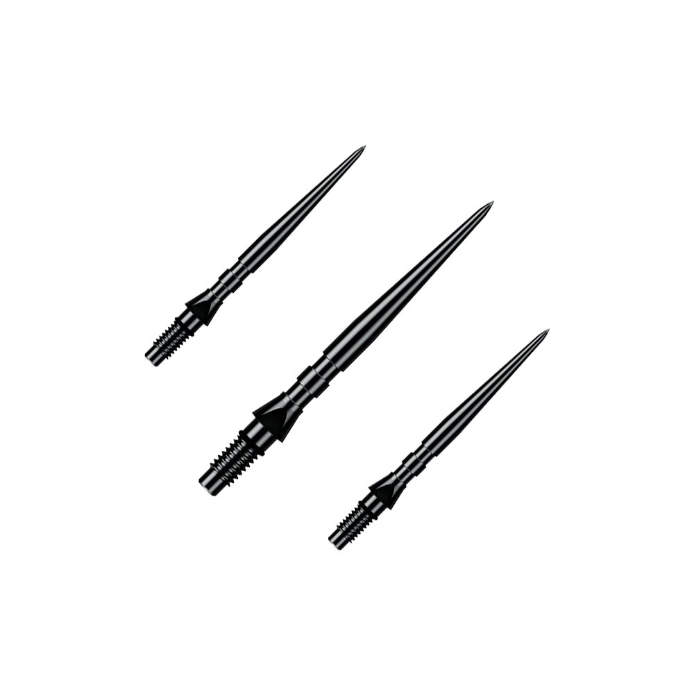 Winmau Switch Point Groove Steeldartspitzen - Schwarz Auf dem Bild ist ein Set aus schwarzen Winmau Switch Point Groove Steeldartspitzen mit 26 mm Länge zu sehen. Diese Ersatzspitzen sind speziell für Steeldarts gedacht.