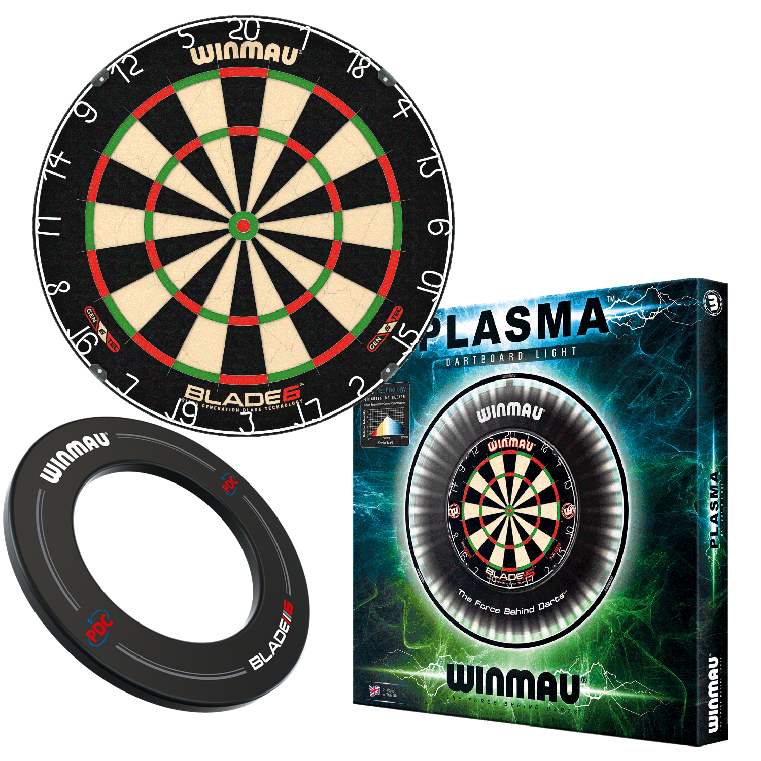 Winmau Blade 6 Dartboard mit Surround und Plasma Beleuchtung Set