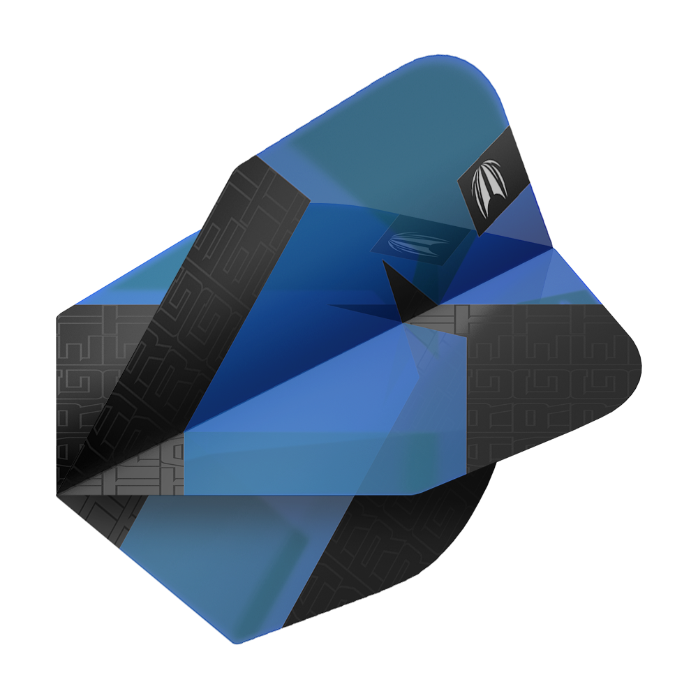 Das Bild zeigt ein Target Pro Ultra TAG Blau No6 Standard Dartflight. Die Flight ist überwiegend blau mit schwarzen Designelementen.