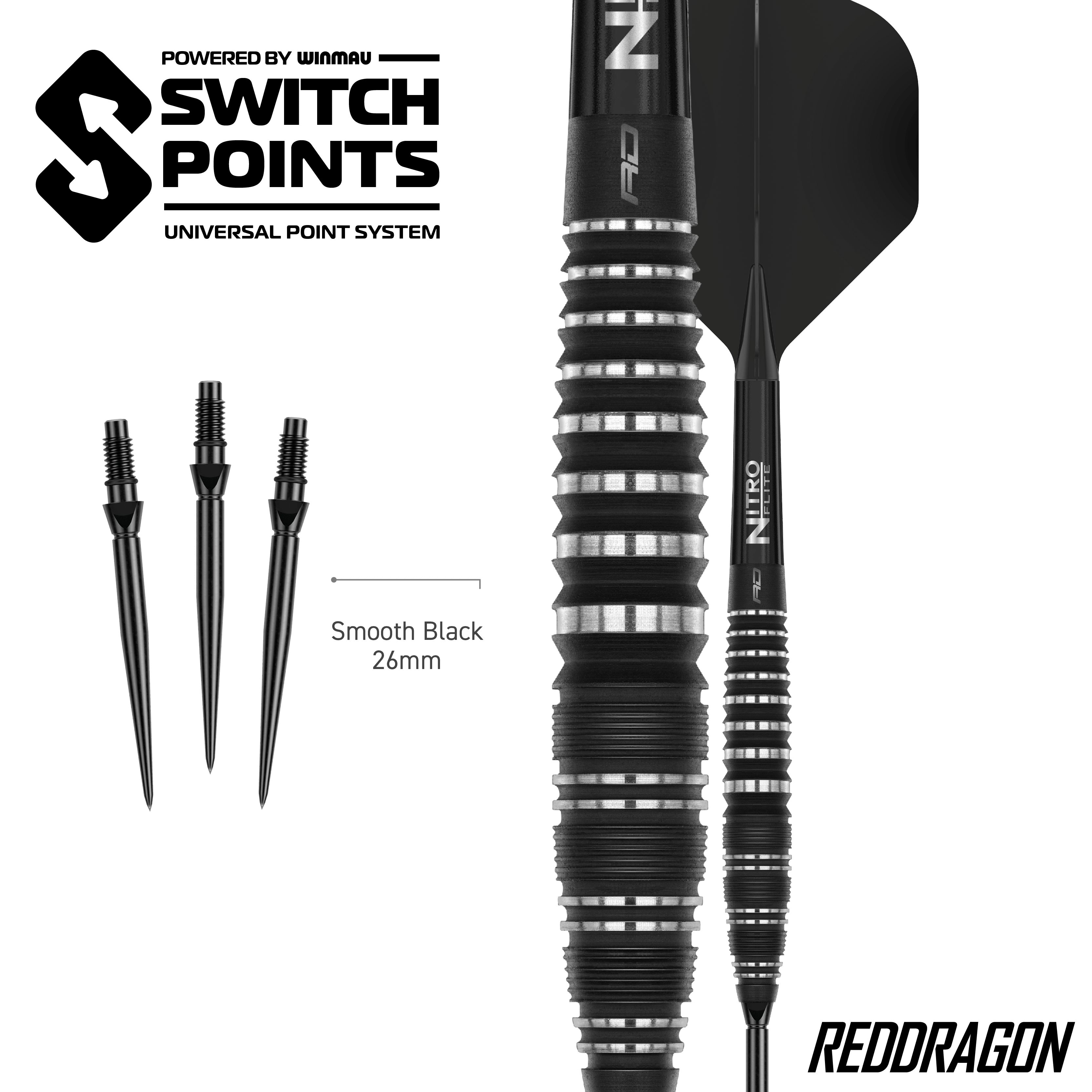 Red Dragon Sable Bomb Switch Point Steeldarts Zu sehen sind die Red Dragon Sable Bomb Switch Point Steeldarts. Die Darts sind robust und für präzises Spiel konzipiert.