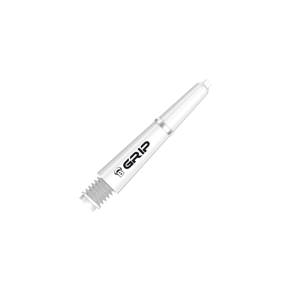 Das Bild zeigt einen weißen Bulls B-Grip-2 SL Shaft. Auf dem Schaft steht das Wort "GRIP" in schwarzer Schrift.