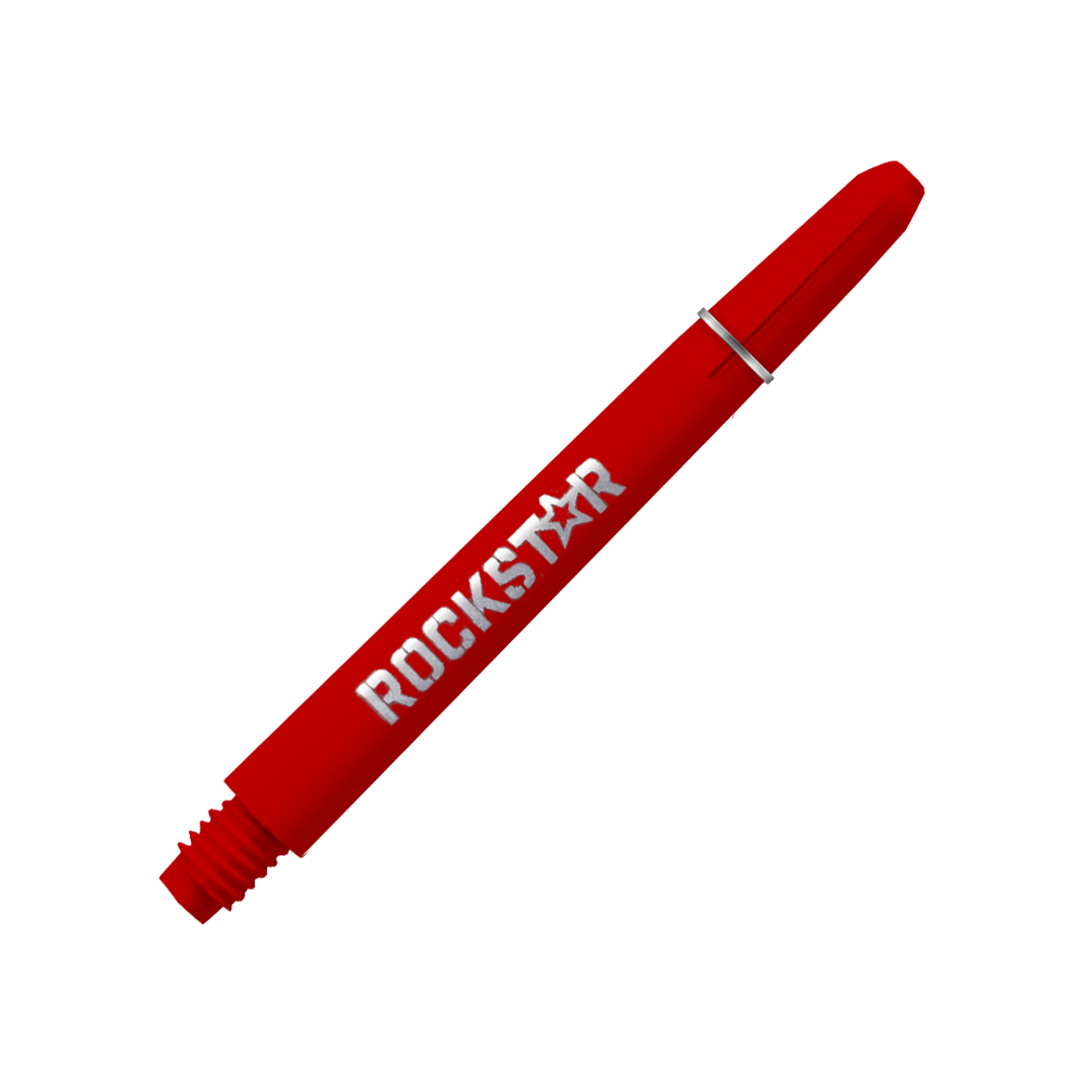 528_Rockstar_Shafts_2 Das Bild zeigt einen roten Schaft mit der Aufschrift "ROCKSTAR". Es handelt sich um das Produkt "Rockstar Shafts - 49mm".