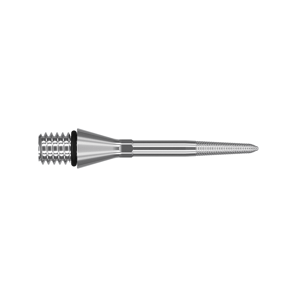 380168_Target_Titanium_Swiss_Point_Nano_Conversion_Points_Silber_26mm_2 Das Bild zeigt eine silberne Target Swiss Point Nano Conversion Point. Es handelt sich um eine schlanke, austauschbare Spitze für Dartpfeile.