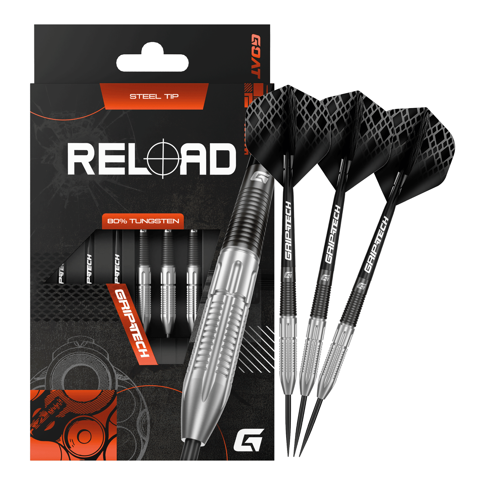 GOAT Reload Steeldarts Auf dieser Aufnahme sind die GOAT Reload Steeldarts abgebildet. Es handelt sich um hochwertige Steeldarts für das Dartspiel.