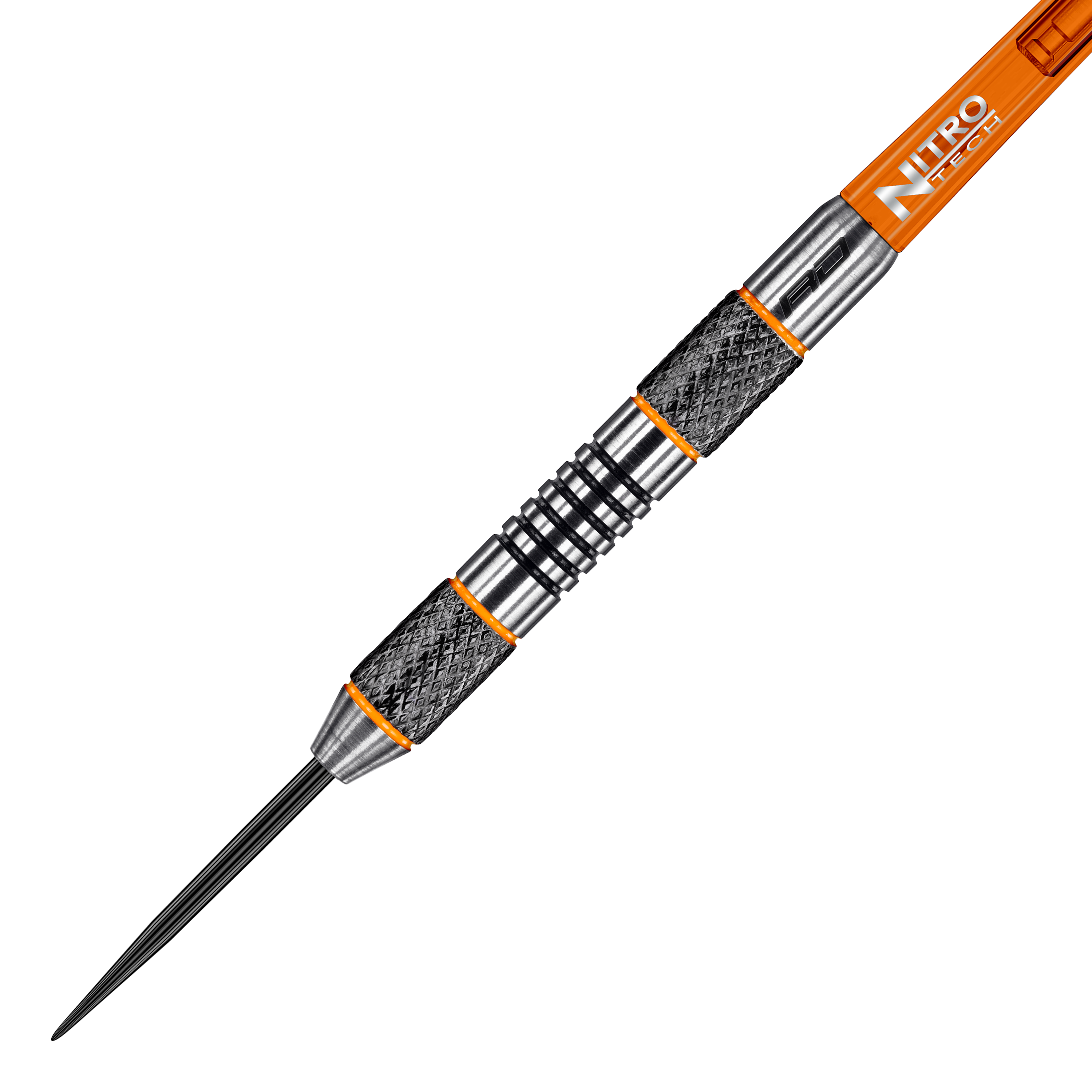 Red Dragon Amberjack 5 Steeldarts - 24g Dies ist ein Red Dragon Amberjack 5 Steeldart mit einem Gewicht von 24 Gramm. Der Dart hat ein silbernes und schwarzes Design mit orangenen Akzenten und einem Nitro Tech Schaft.