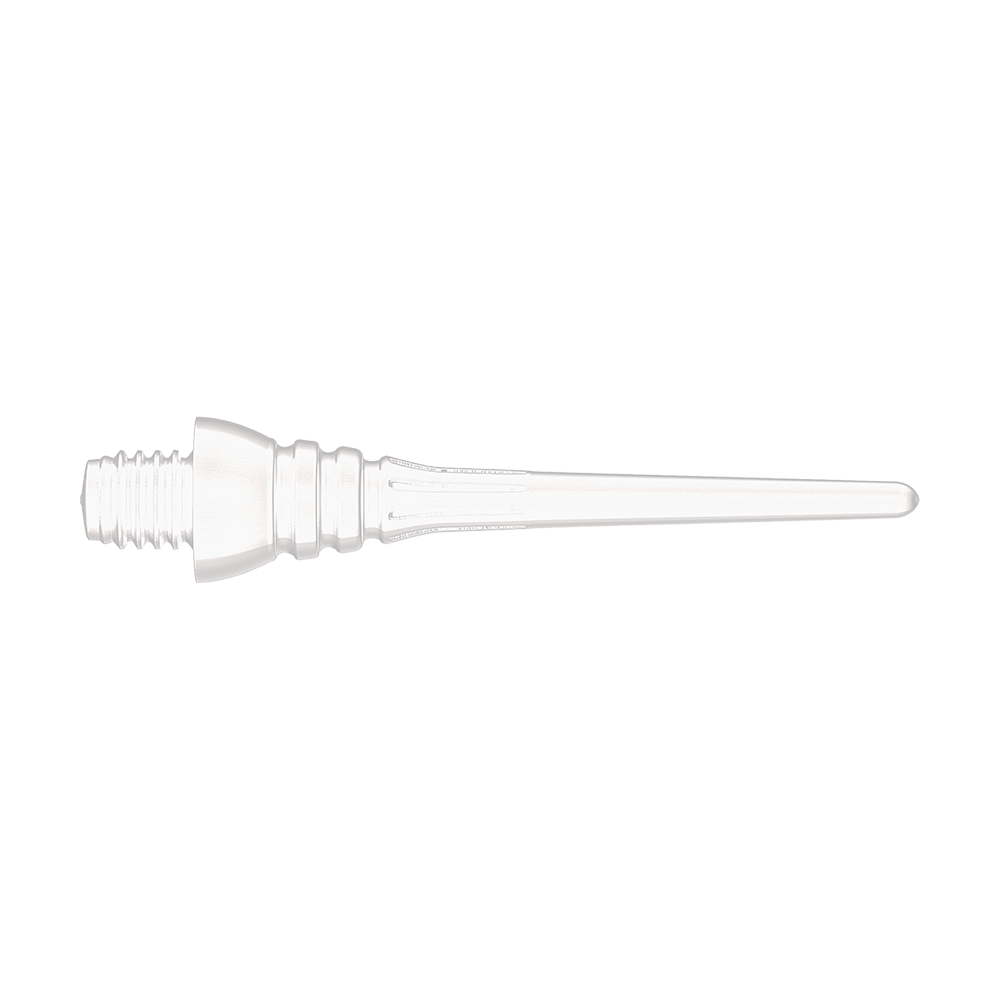 Winmau Triton Softtip Points Softdartspitzen (50-er Pack) Auf dem Bild ist eine weiße Softdartspitze mit Gewinde zu sehen. Sie liegt waagerecht vor einem neutralen Hintergrund.