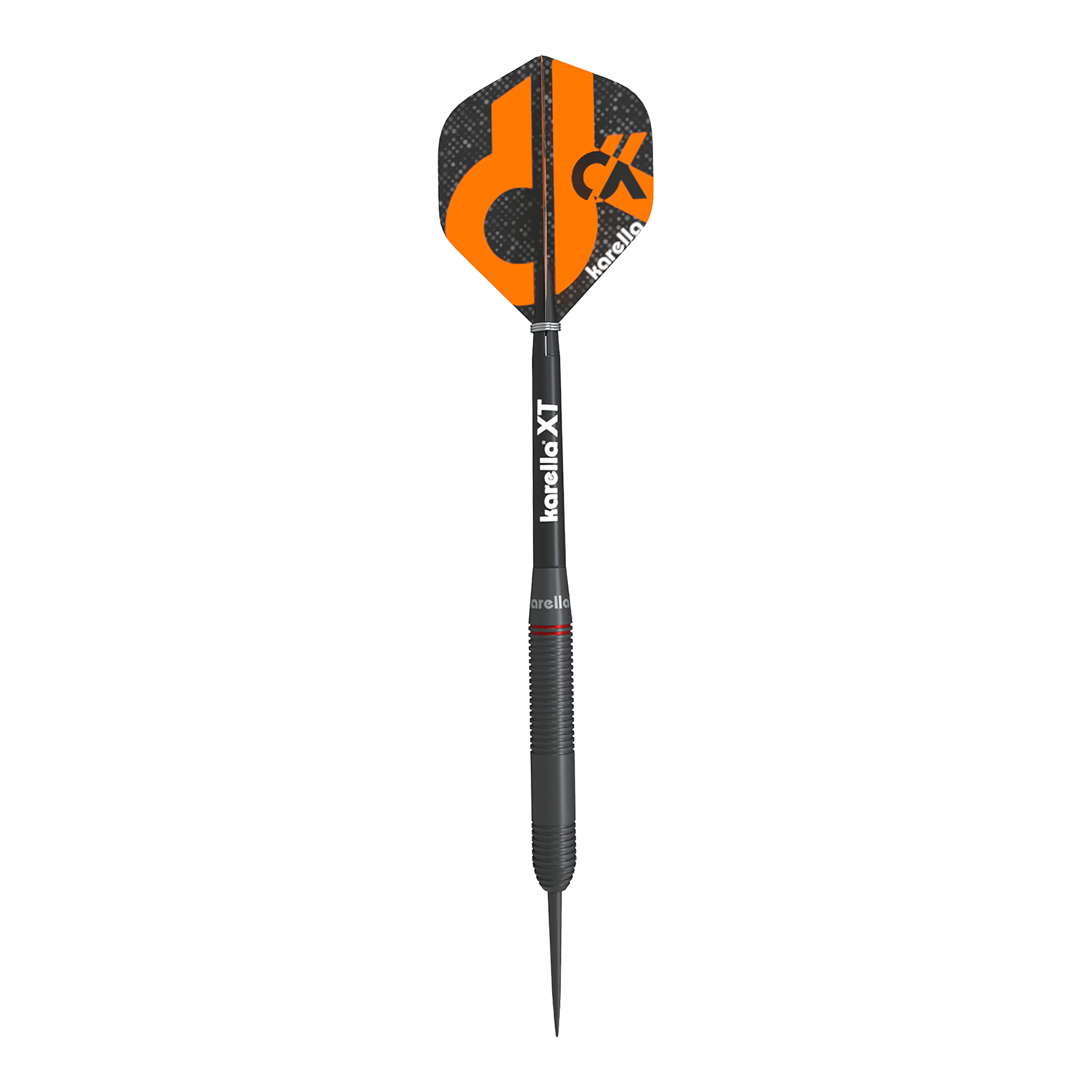 Karella Daniel Klose Steeldarts Der Karella Daniel Klose Steeldart ist ein schwarzer Dartpfeil mit orangem Design auf dem Flight. Auf dem Schaft steht "karella XT" und der Flight trägt das Karella-Logo.