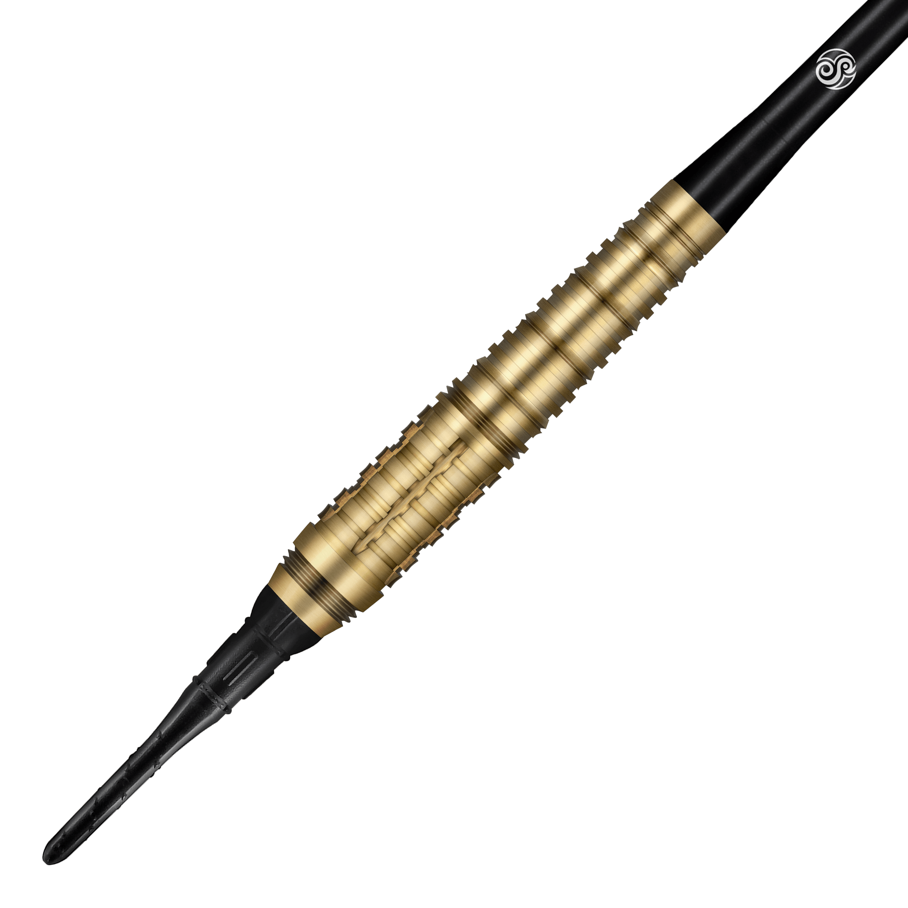 Shot Redline Mach 1 Softdarts - 20g Auf dem Bild ist ein Shot Redline Mach 1 Softdart mit einem Gewicht von 20g zu sehen. Der Dartpfeil hat einen goldfarbenen, geriffelten Griff und eine schwarze Spitze.