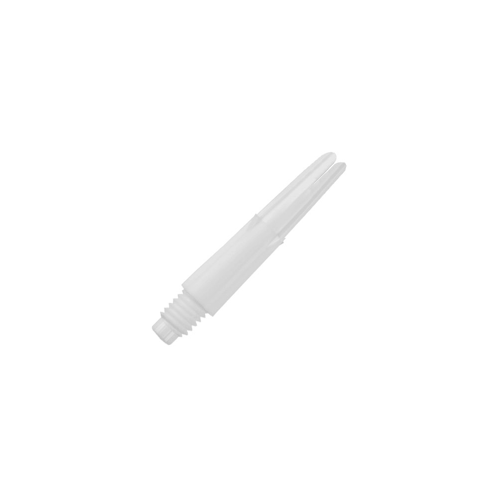 L-Style L-Shafts Locked Straight - White 130 Das Bild zeigt einen weißen, geraden Dart-Schaft ohne Kappen. Der Schaft hat ein Gewinde am unteren Ende und ist 26 mm lang.