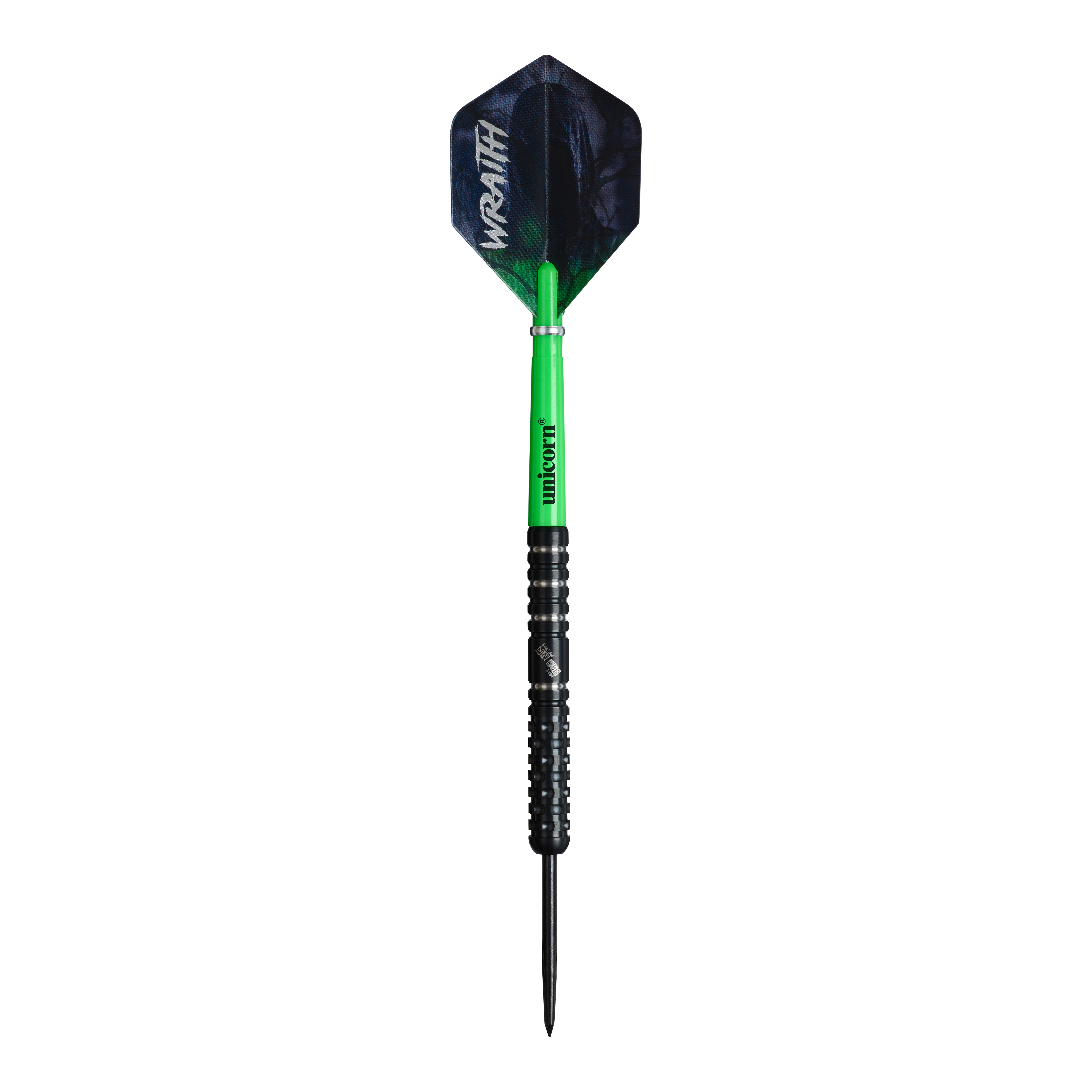 Unicorn Wraith Callan Rydz Steeldarts - 23g werden gezeigt. Das Bild stellt das Design und die Details dieses Darts dar.