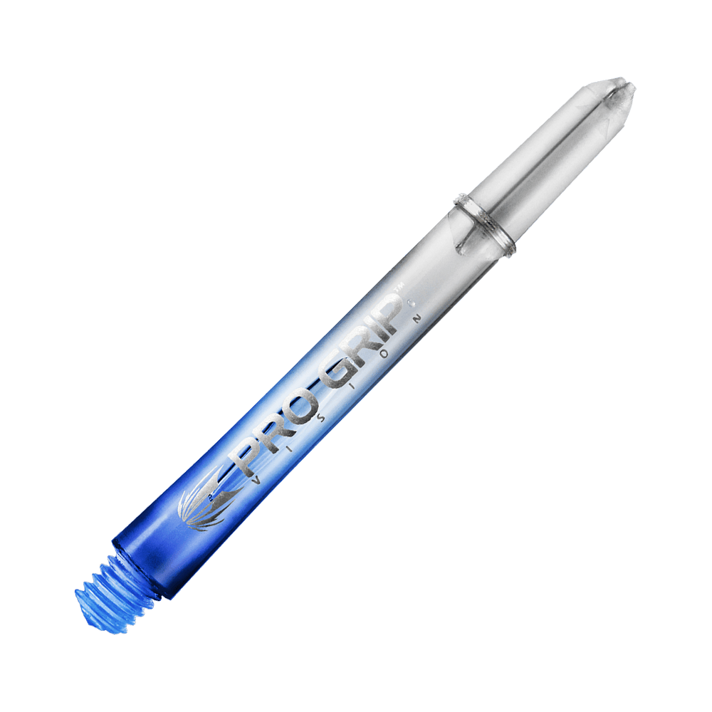 Target Pro Grip Vision Shafts - 3 Sets - Blau Dies ist ein blauer Pro Grip Vision Shaft für Dartpfeile. Der Shaft besteht aus durchsichtigem Kunststoff und hat eine Länge von 48 mm.
