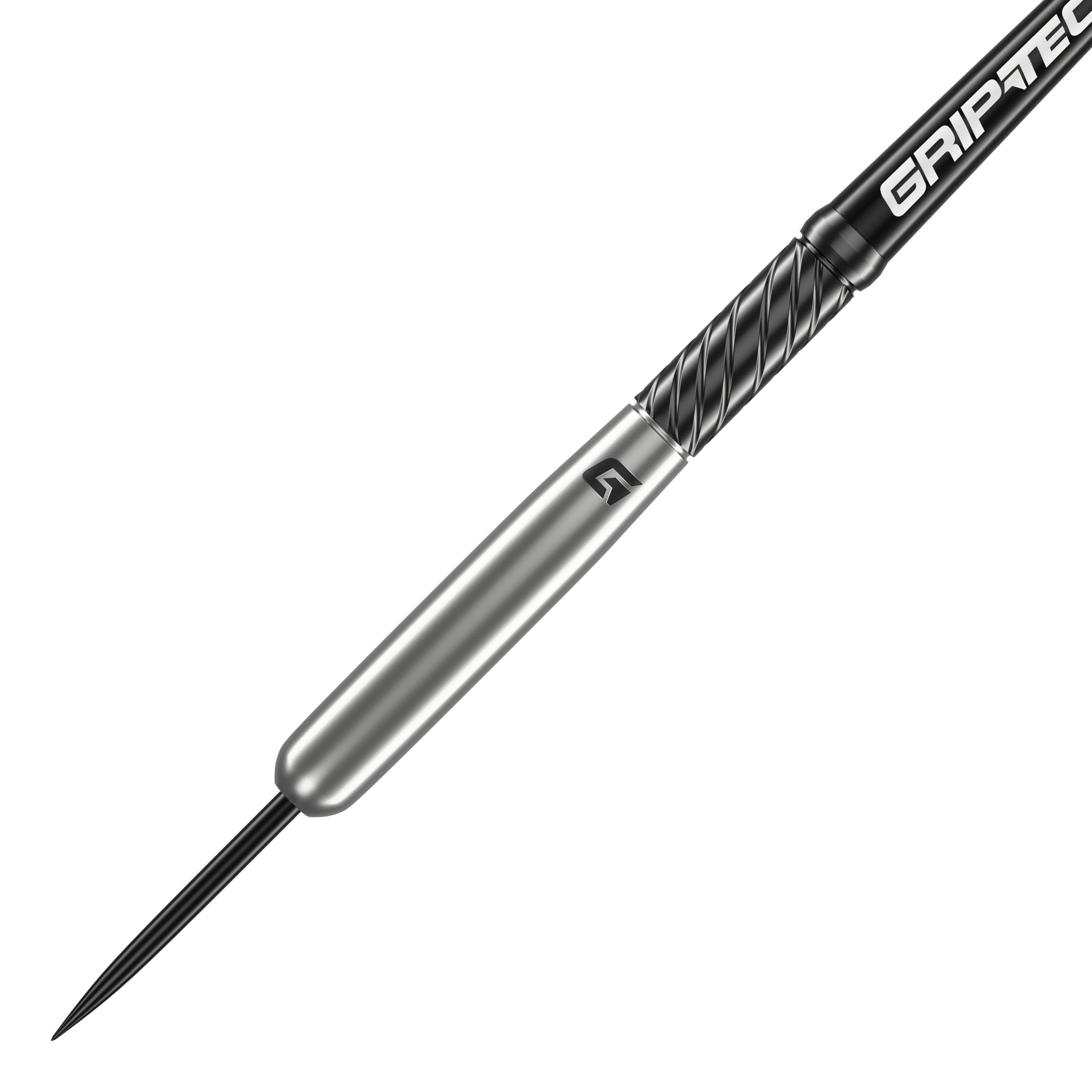 Das Bild zeigt den GOAT Homerun Baseball Tungsten Steeldart. Der Dartpfeil hat ein schlankes, silbernes Design mit schwarzem Griffbereich und der Aufschrift "GRIPTEC".