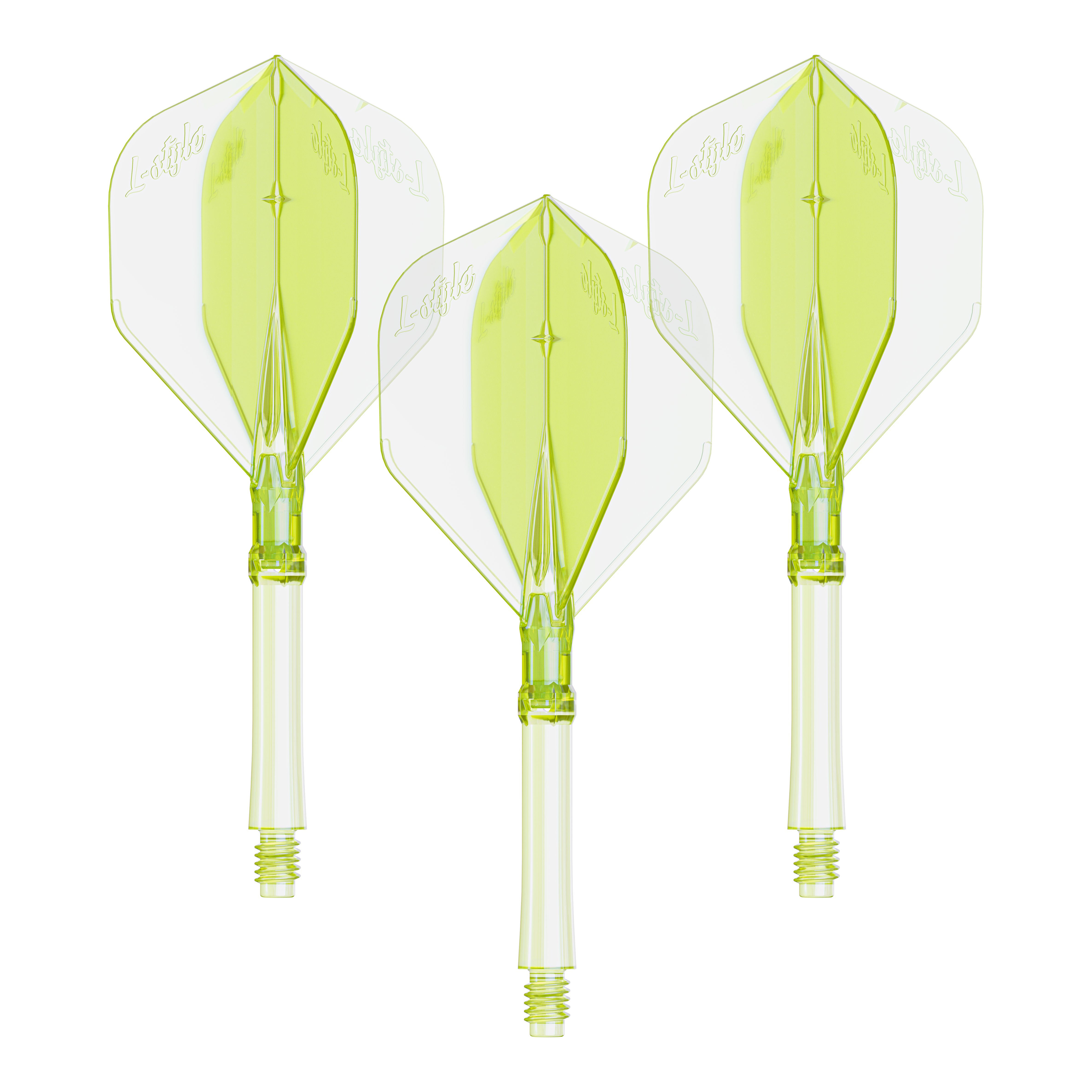 L-Style L-Sytem Flights - Neon Yellow-330 Das Foto zeigt ein Set Dart Flights in Neon-Gelb, große Größe. Die Flights sind für das L-Style L-System geeignet.